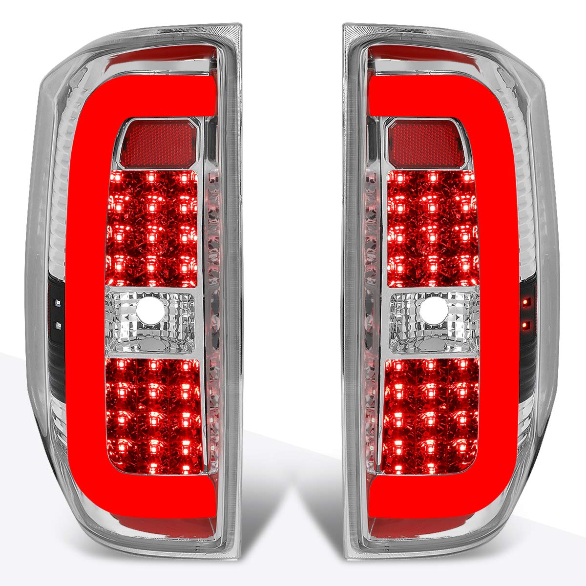 PM PERFORMOTOR 3D LED C-Tube Bar Tail Lights Brake Lamps Assembly - Compatible with 2014-2018 Toyota Tundra, Chrome Housing & Clear Lens - Upgrade for Enhanced Visibility & Style at Night Driving