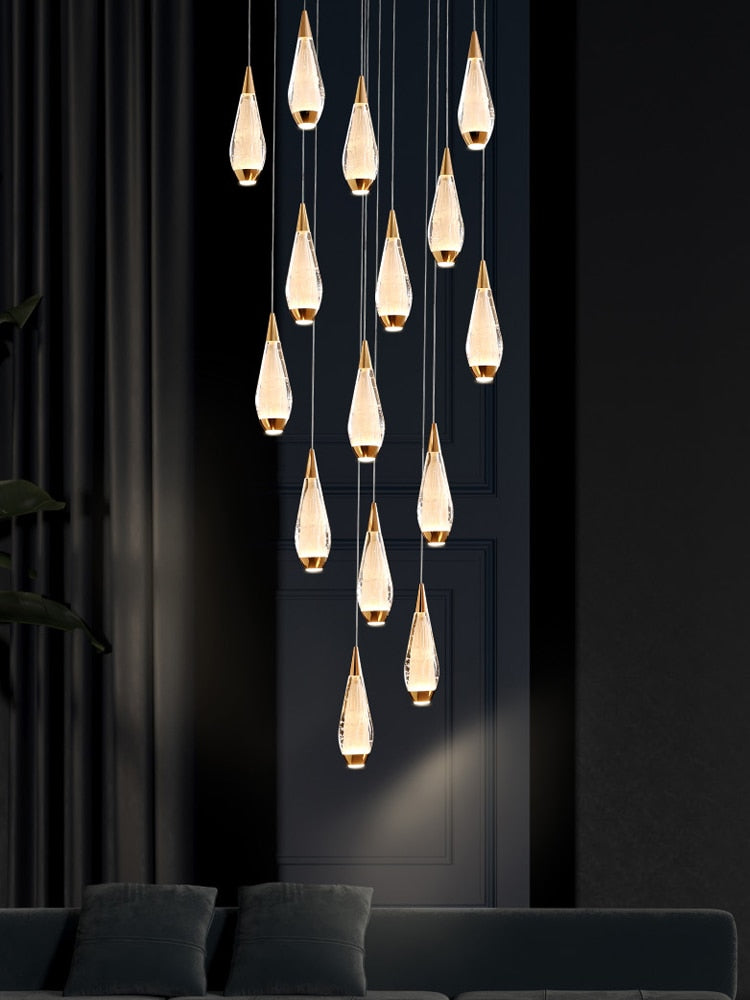 Elegant Cones Staircase Chandelier - Modern Crystal Pendant Light Fixture for Foyer & Stairwell | Perfect for Home Decor, Luxury Lighting, and Grand Entrance Design