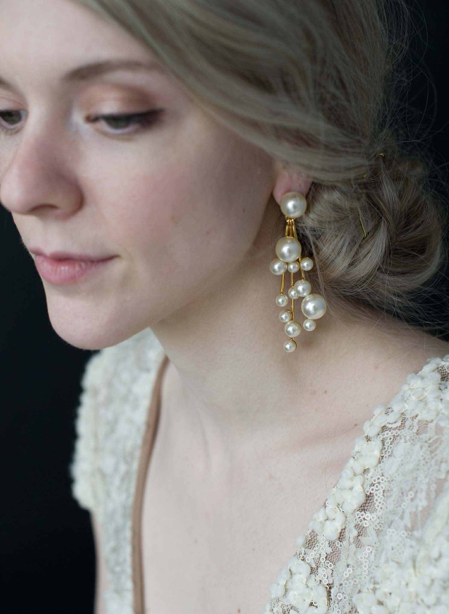 Elegant Pearl Waterfall Earrings for Women - Style #9018 | Perfect for Weddings, Parties & Special Occasions