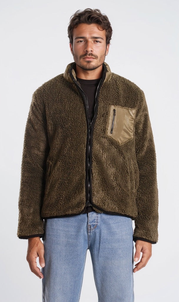 O199953 W24M077 Faux Fur Jacket in Khaki (MJK) - Cozy Winter Outerwear for Women, Perfect for Casual Outings and Cold Weather Fashion