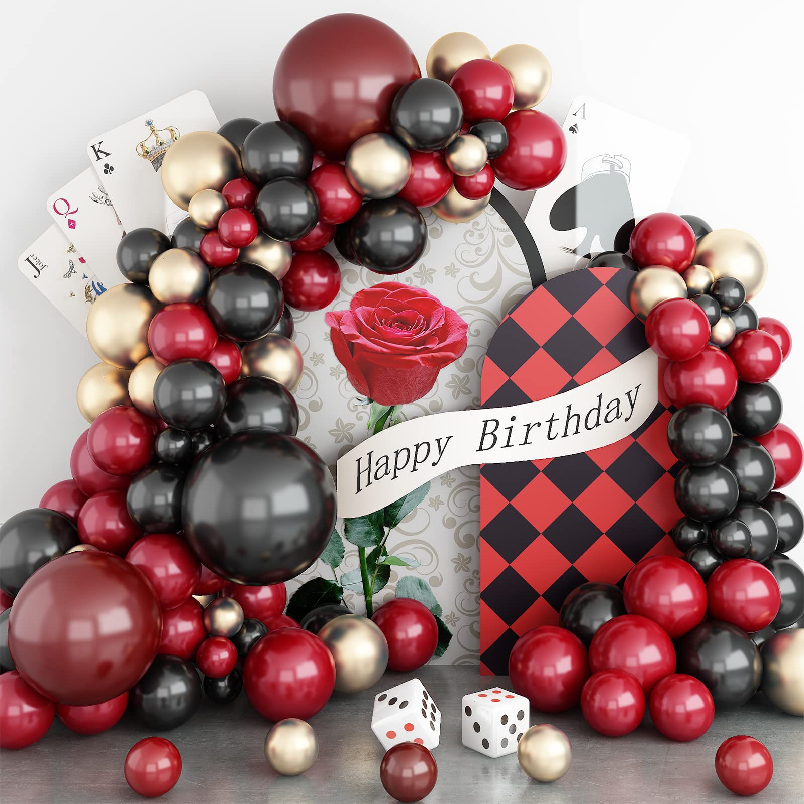 Black Red Balloons Garland Kit - Metallic Balloon Arch Decor for Birthday, Wedding, Baby Shower, Vegas Casino & Bridal Shower Party Supplies | Perfect for Photo Backdrops, Ceiling Decor & Event Centerpieces