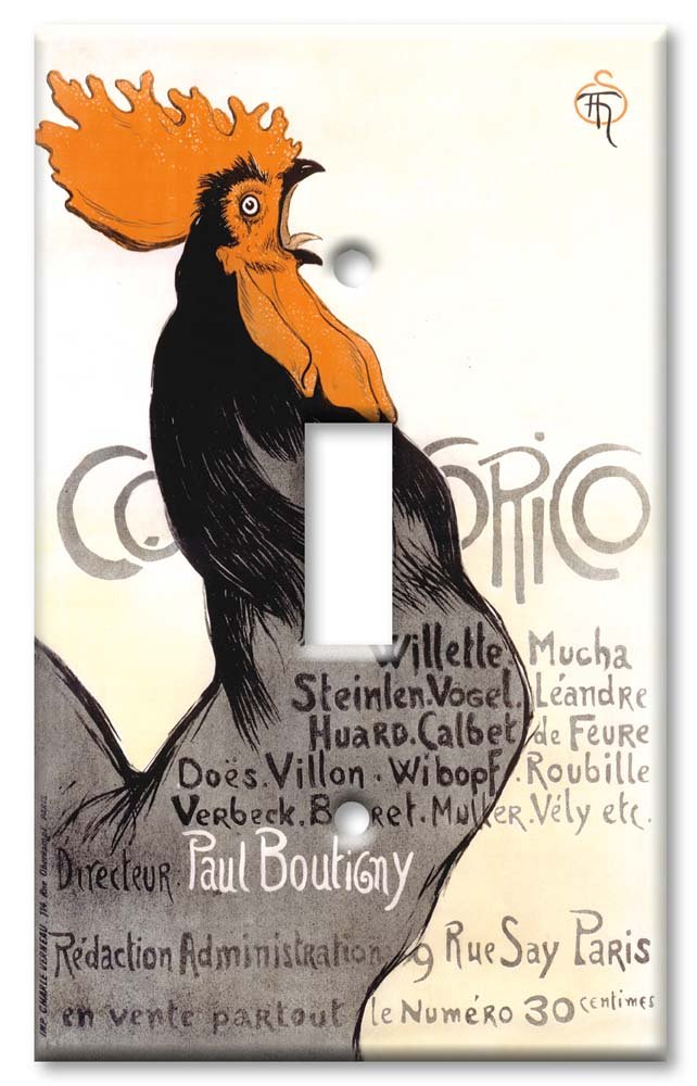 Decorative Metal Wall Plate - Single Gang Toggle Art Plate - Cocorico Design - Made in USA - Perfect for Home & Office Decor