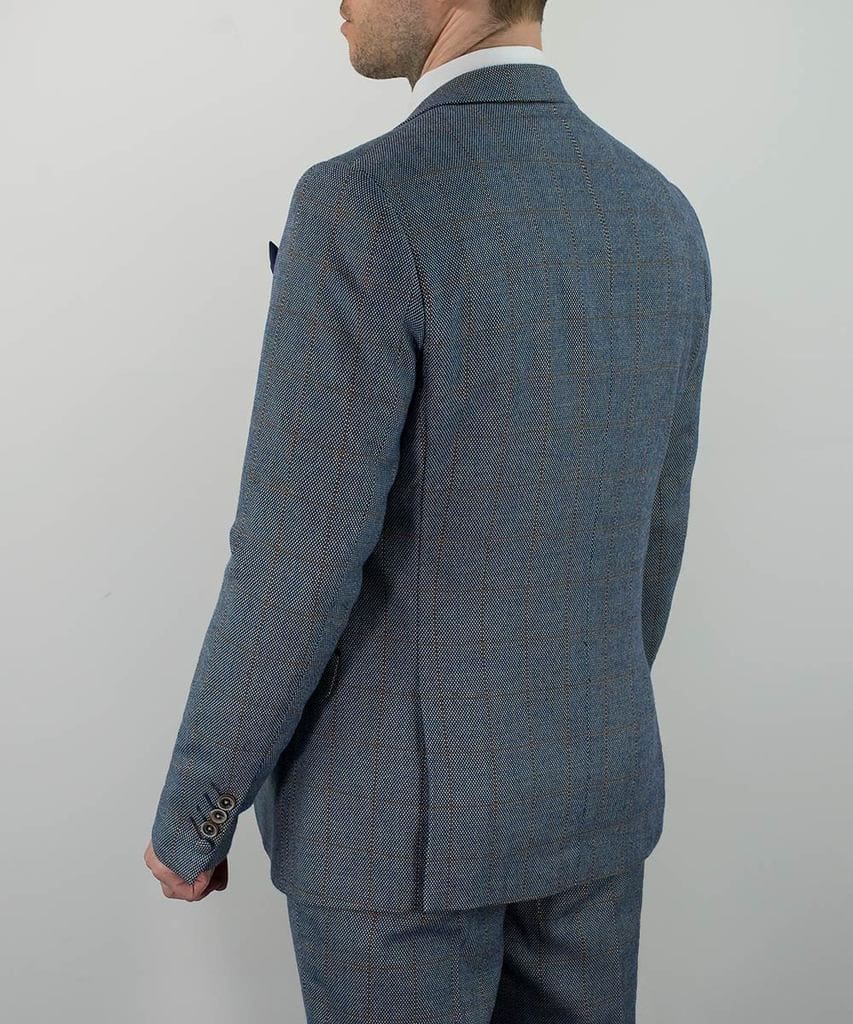 Cavani Del Ray Men's Duck Egg Blue Check Suit | Slim Fit Blazer & Pants Set | Formal Wedding, Business, Party Attire
