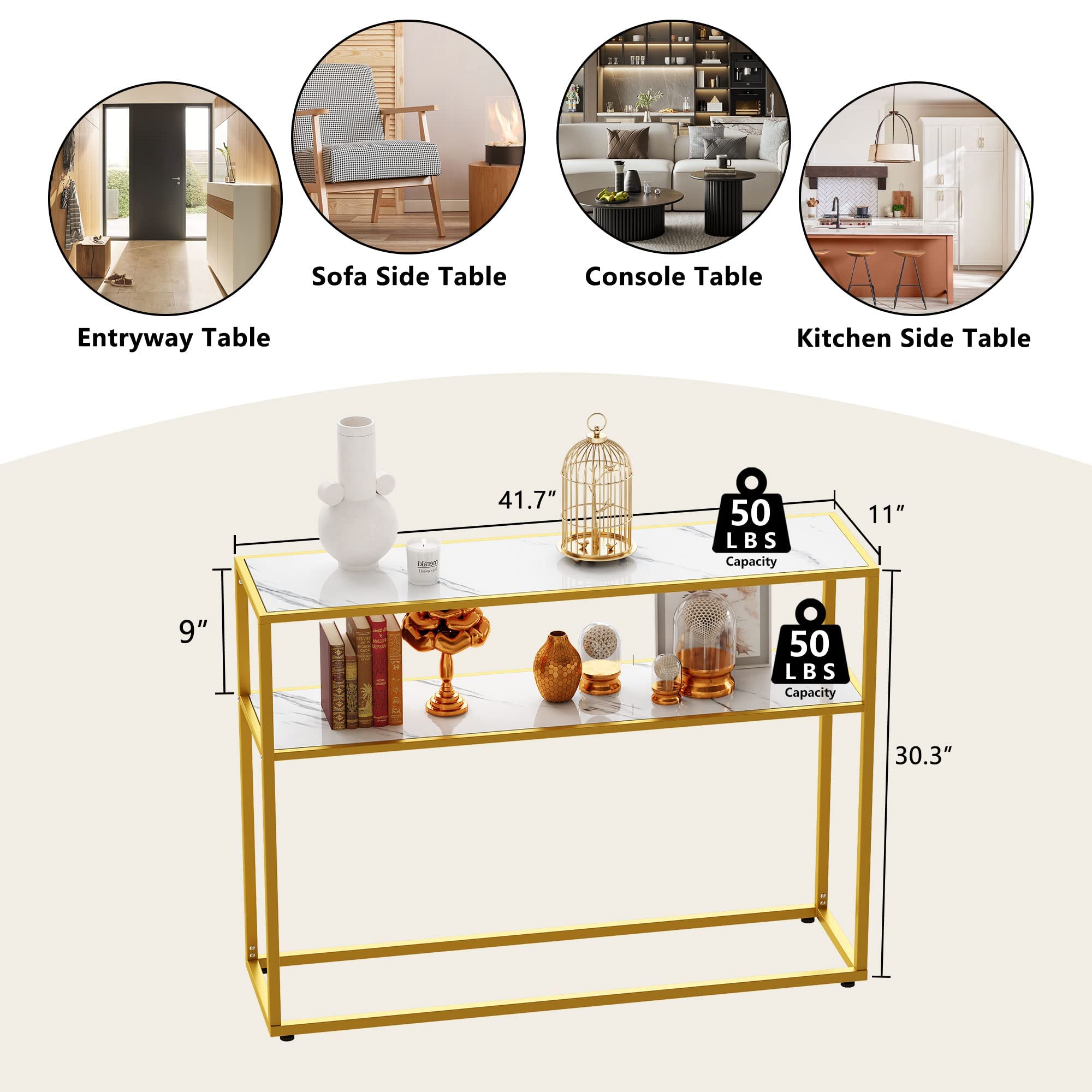 MIERES Faux Marble Coffee Table Set of 3 - Modern White & Gold Nesting Tables with Storage Shelves & Metal Frame for Living Room, Bedroom, Small Spaces | Easy Assembly | Perfect for Coffee, Books & Decor