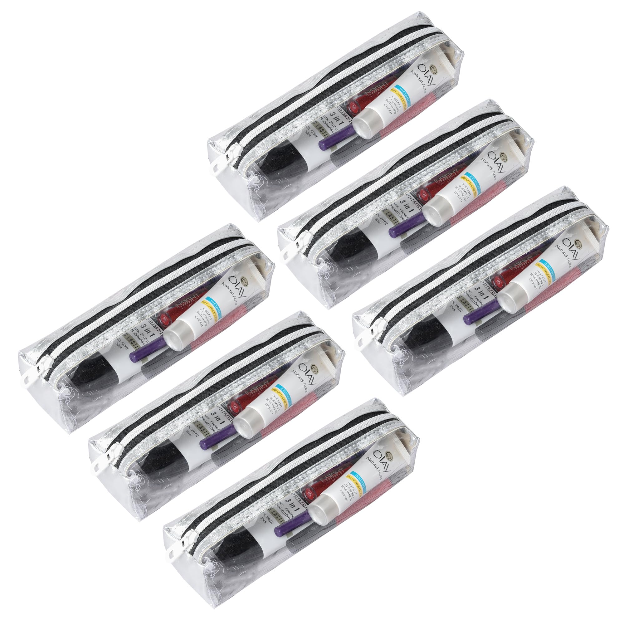 Kuber Industries 6-Pack Transparent Travel Storage Pouches - Lightweight Multi-Purpose Organizer for Stationery, Makeup & Toiletries | Perfect for Travel, Office & Home Organization | Silver