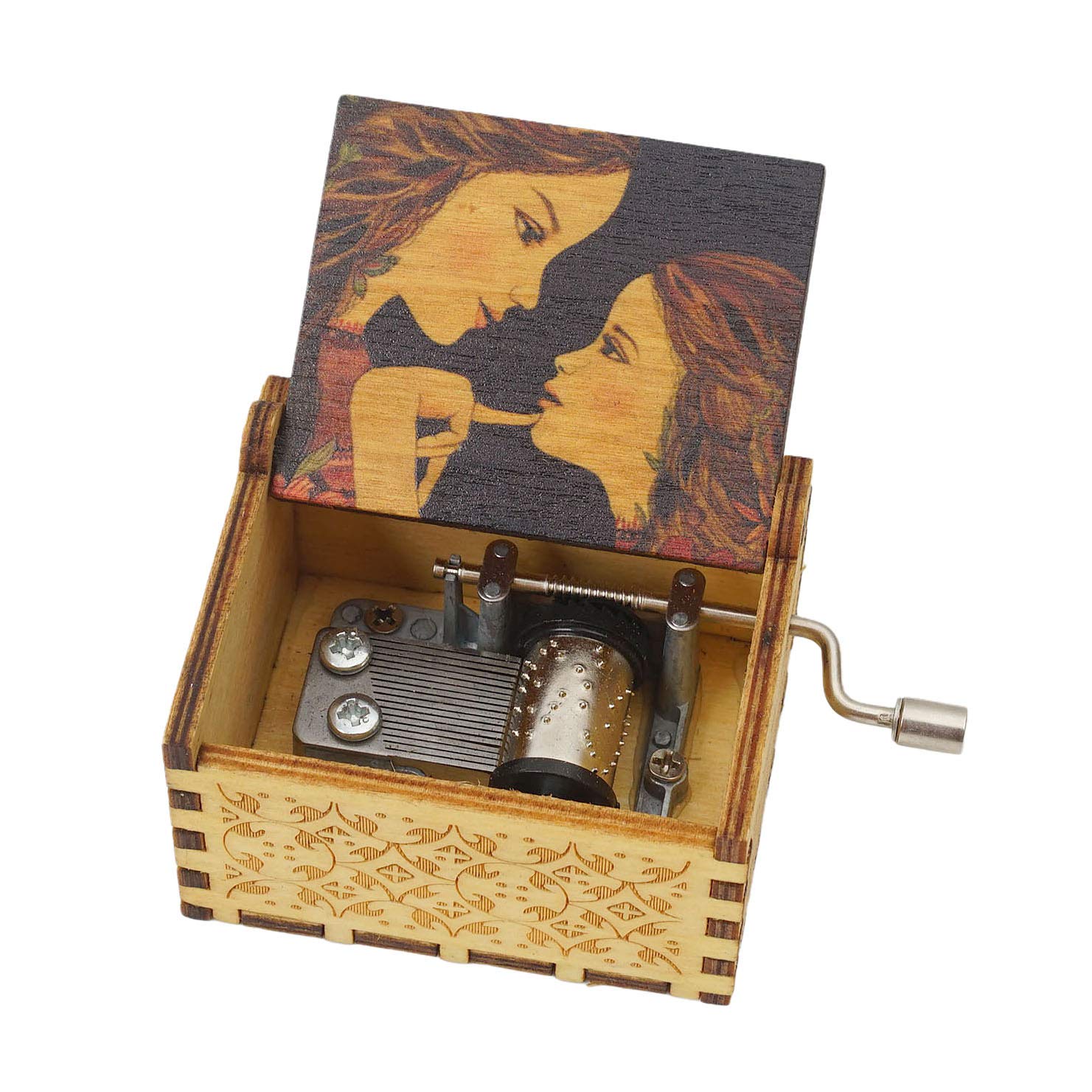 Vintage Wooden Music Box with Hand Crank - Laser Engraved Musical Gift Box for Mom and Daughter - Perfect for Birthday, Christmas, Valentine's Day & Thanksgiving Gifts - Romantic Home Decor & Keepsake Present for Special Occasions