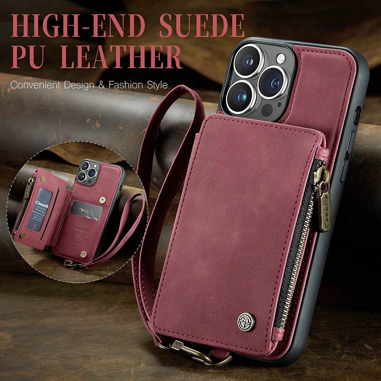 Premium Genuine Leather iPhone 14 Pro Max Case with Built-in Card Holder - Slim Protective Cover for Daily Use, Travel & Business (2022 Model)