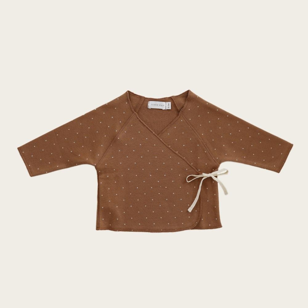 Organic Cotton Wrap Top for Women - Soft & Comfortable Tiny Dot Print - Perfect for Casual Wear, Layering & Boho Outfits