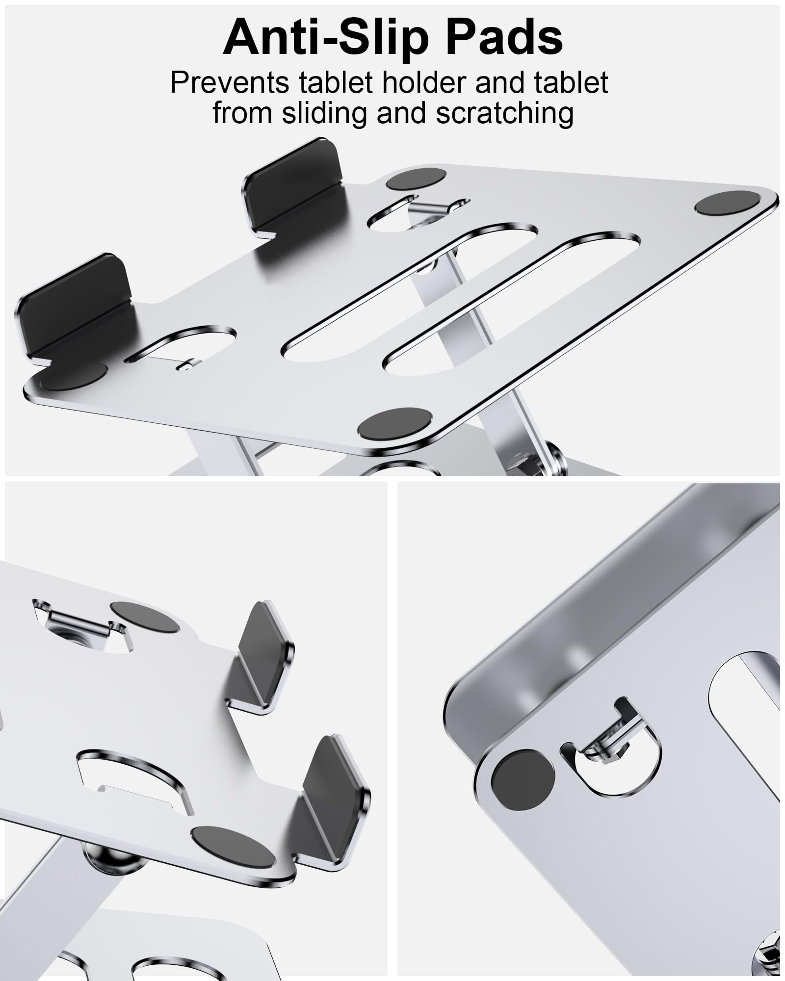 Adjustable Aluminum Tablet Stand Holder for iPad Pro/Air/Mini, Kindle & 4.7-12.9 Inch Tablets - Foldable & Portable Desk Stand for Work, Travel & Home Use (Silver)