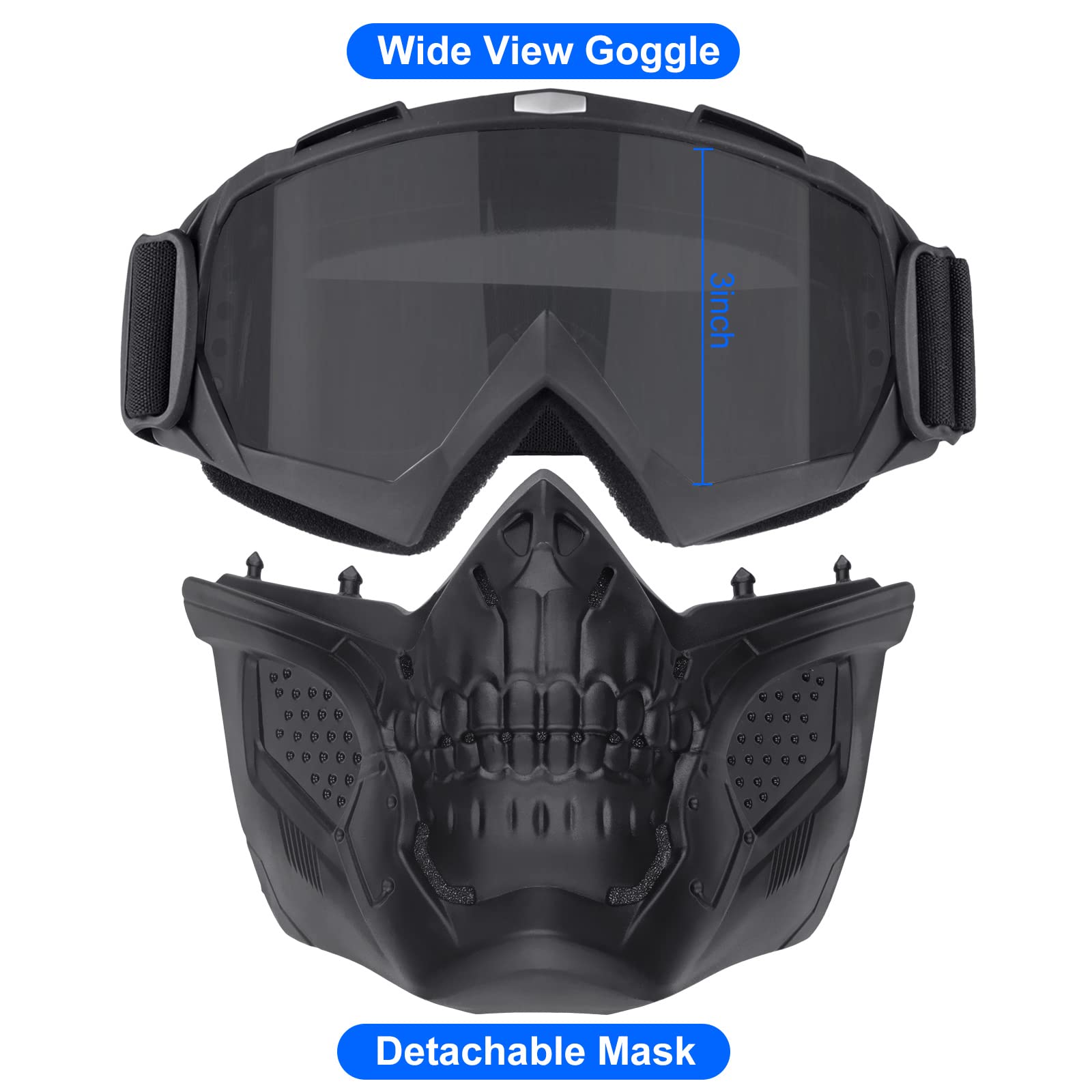 Tactical Airsoft Helmet & Full Face Mask with Detachable Goggles - NVG Mount & Side Rail - Military Paintball Gear for Outdoor Combat & Airsoft Games