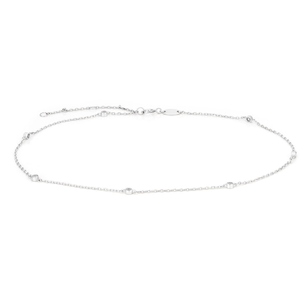 9ct White Gold Anklet with Cubic Zirconias - Elegant Dainty Ankle Bracelet for Women, Perfect for Beach, Wedding & Everyday Wear