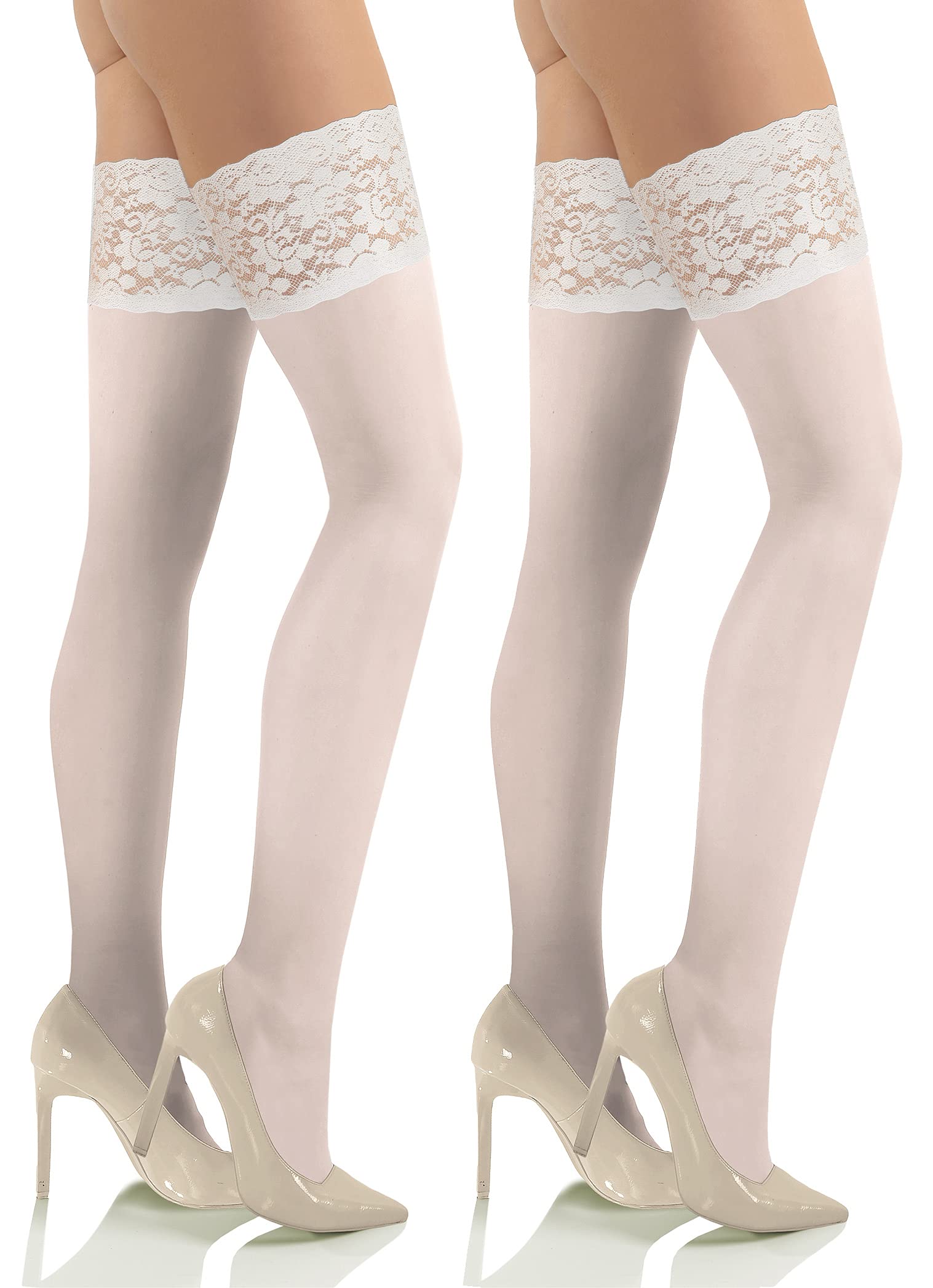 Sesto Senso 2 Pack Women's Hold Up Stockings 40 Denier Microfiber Opaque Thigh Highs with Lace Top - Comfortable & Sexy for Date Night, Office Wear & Special Occasions