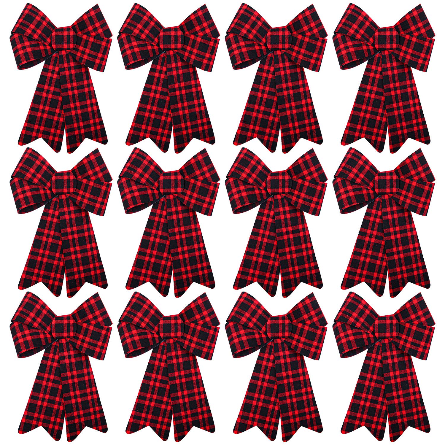 Aneco 12 Pack Red Buffalo Plaid Christmas Wreath Bows - Velvet Holiday Decor for Wreaths, Gifts & Tree Trimming - Perfect for Indoor & Outdoor Christmas Decorations (Fireplace, Front Door, Mantel)