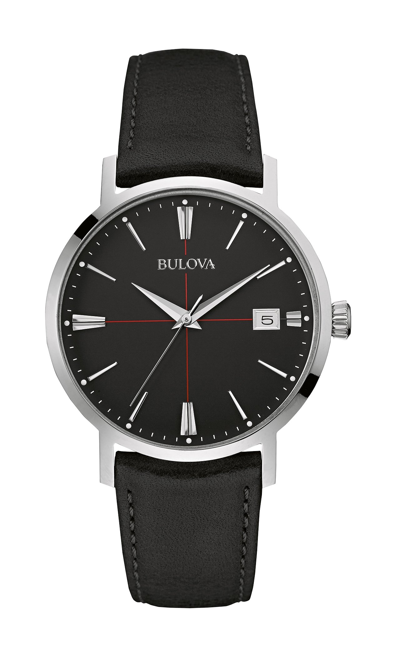 Bulova Men's Classic Aerojet Leather Strap Watch 96B243 - Black Stainless Steel Chronograph for Business & Casual Wear | Perfect for Office, Dating & Formal Events