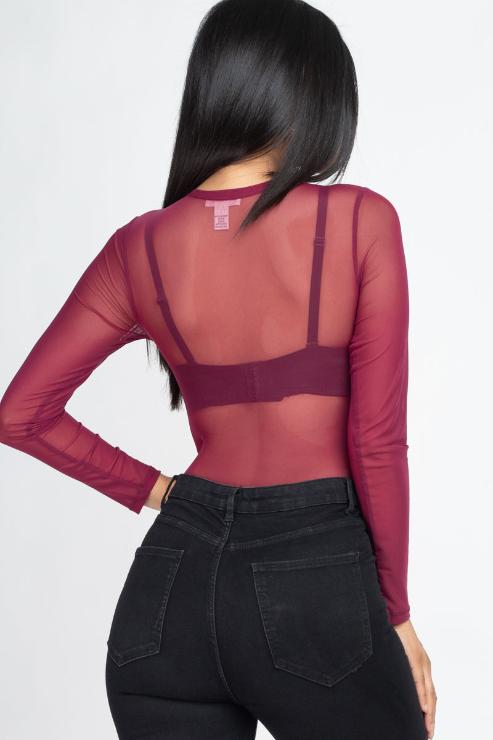 Sexy Sheer Mesh Long Sleeve Bodysuit for Women - Stretchy Lingerie Bodysuit with Thong Bottom - Perfect for Date Night, Club Wear & Boudoir Photography