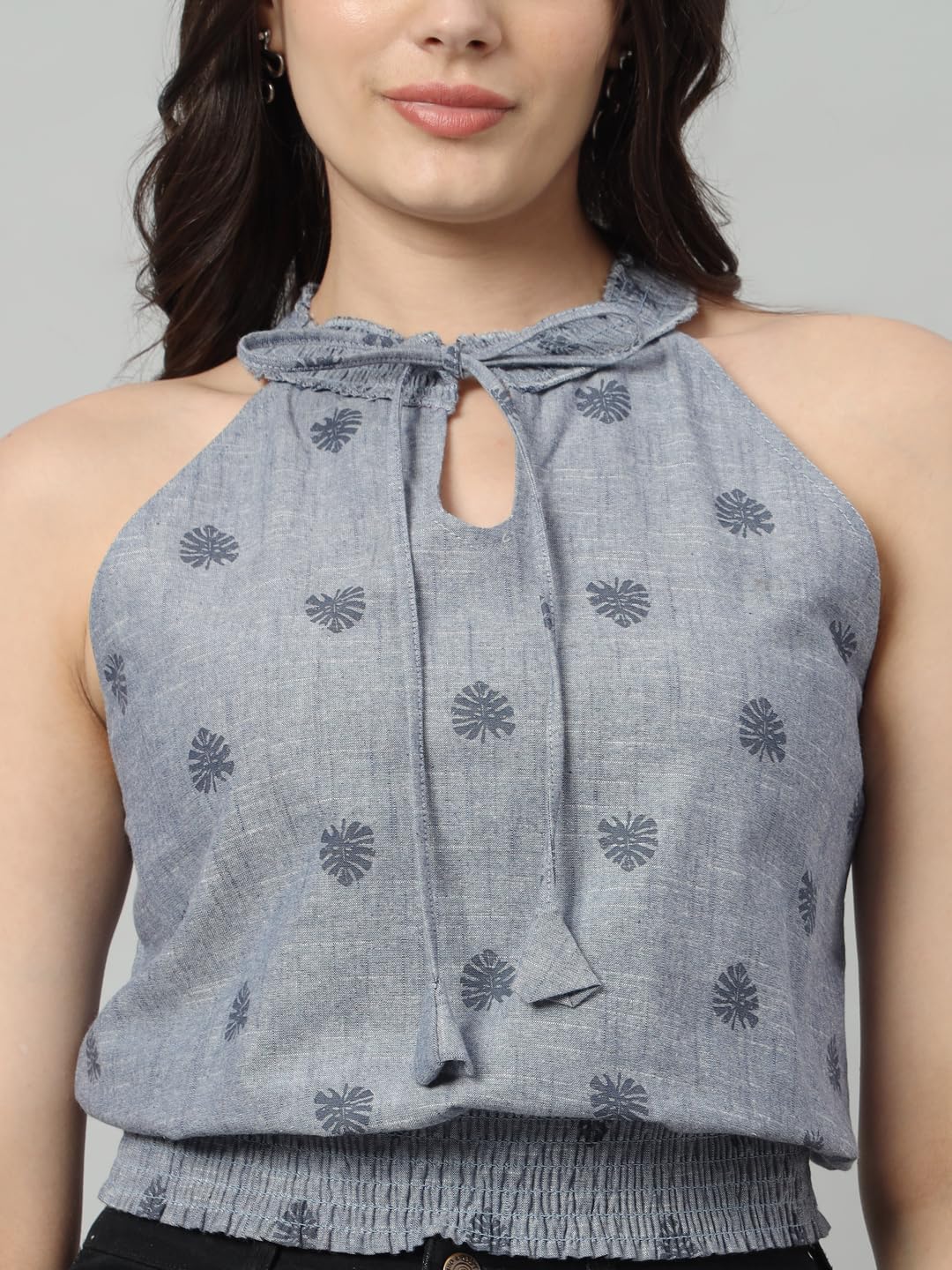 Fashion Senoraa Gray Printed Women's Casual Sleeveless Rayon Top for Ladies & Girls | Western Style Blouse for Summer, Parties & Everyday Wear