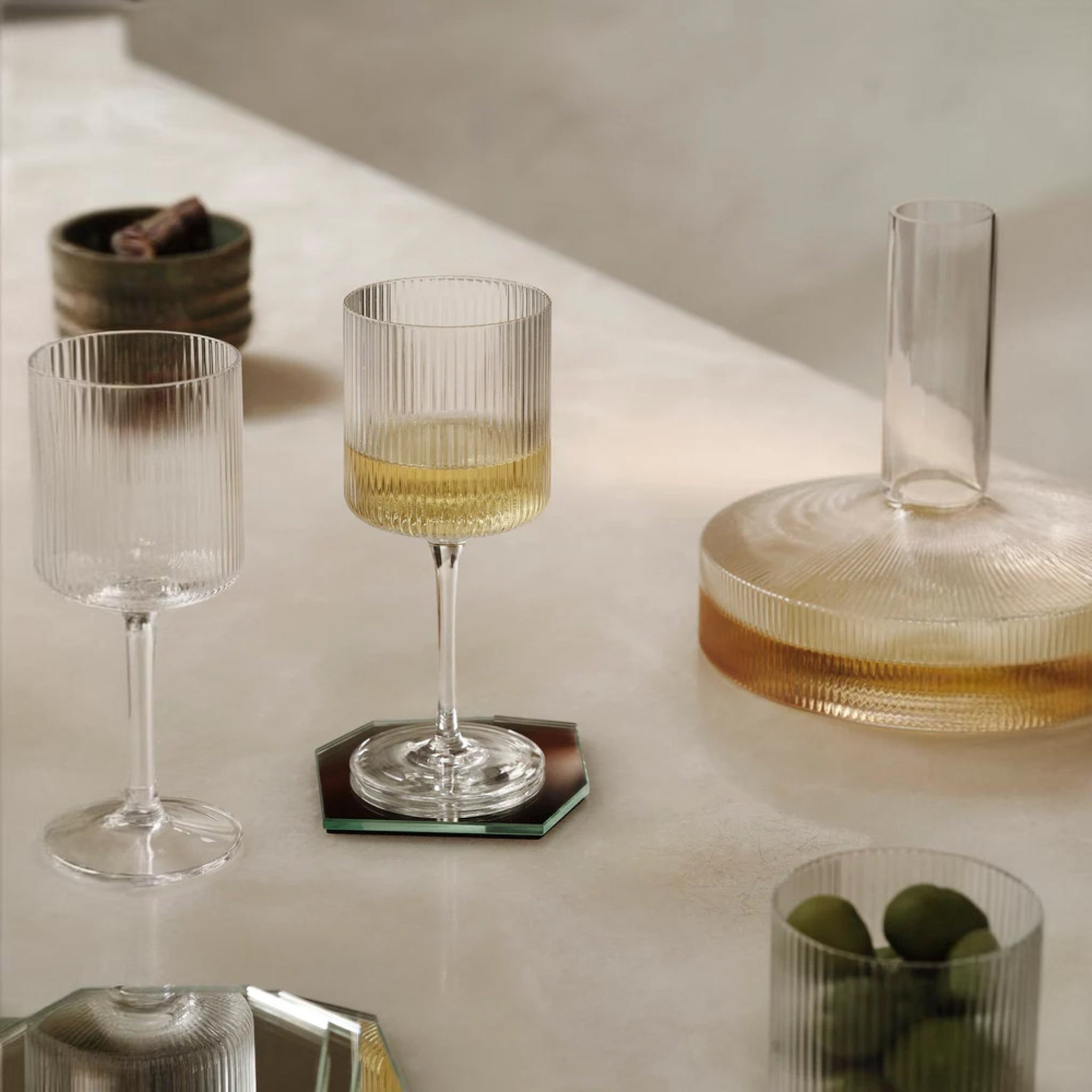 FERM LIVING Shard Coasters Set of 4 - Modern Mirror Finish Drink Coasters for Coffee Table, Bar, and Home Decor - Perfect for Protecting Surfaces from Water Rings and Stains
