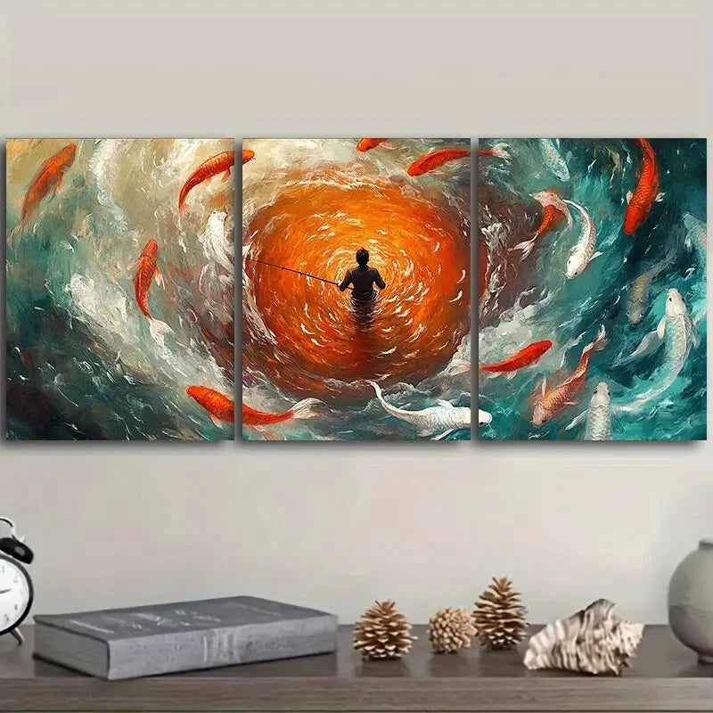 3-Piece Fisherman & Koi Nature Wall Art Set - 40x60cm Framed Canvas Prints | High-Quality Australian-Made Wall Decor | Perfect for Living Room, Bedroom & Office Decor