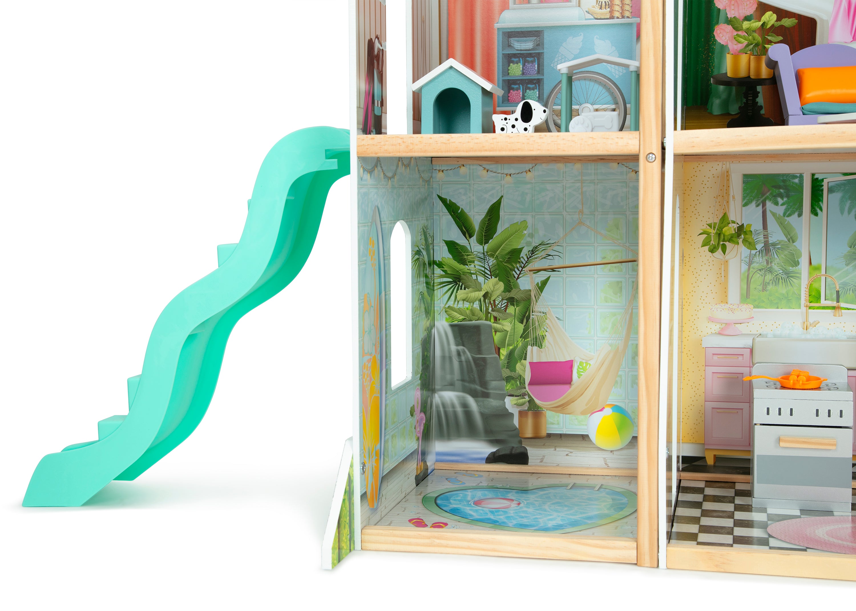 Deluxe Maui Dollhouse for Kids - Wooden Playhouse with Furniture & Accessories - Perfect for Pretend Play, Birthday Gifts & Home Decor