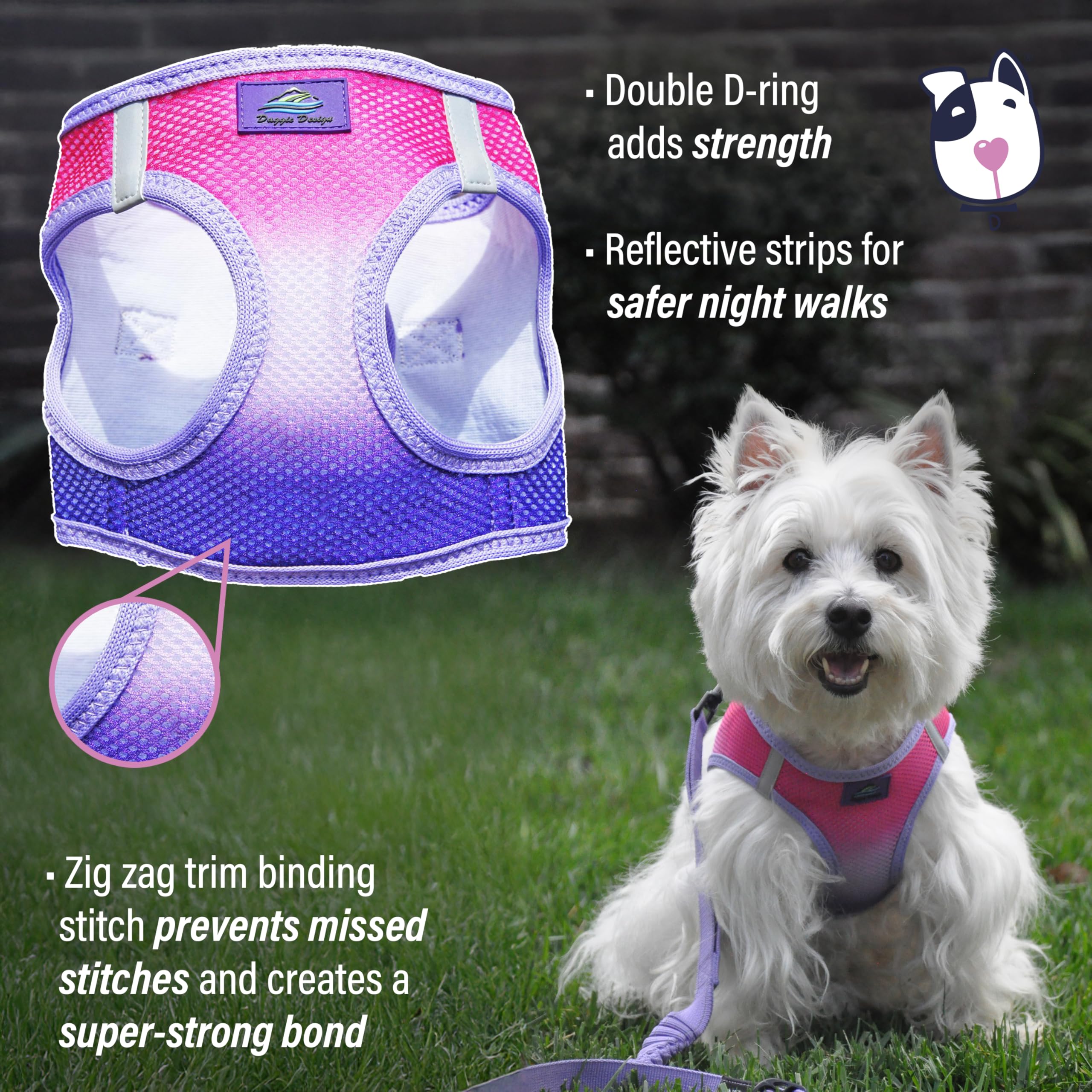 Doggie Design No-Choke Dog Harness - Breathable Mesh Polyester Pet Vest with Easy Step-in Design for Small & Medium Dogs | Raspberry Sundae Color | Perfect for Walking, Hiking & Outdoor Adventures