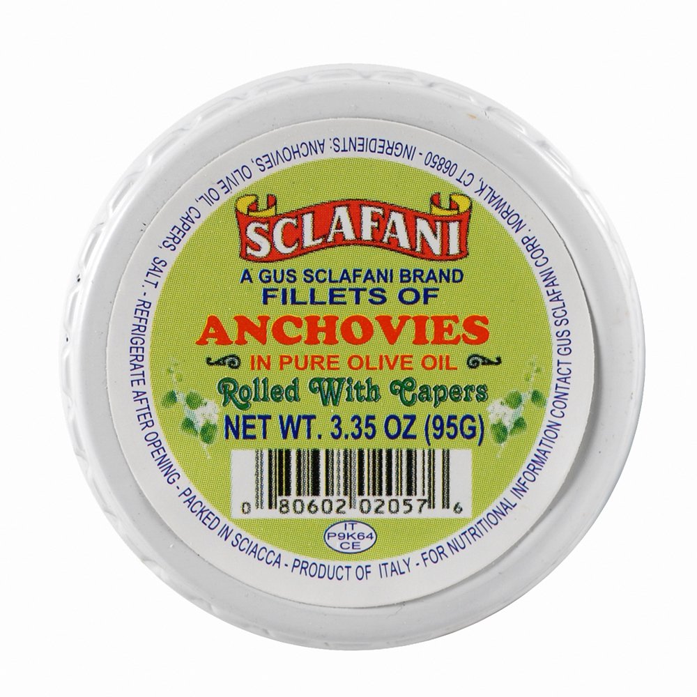 Premium Anchovy Fillets Rolled with Capers in Pure Olive Oil - 3.35 Oz Glass Jar - Gourmet Italian Pantry Staple - Perfect for Salads, Pasta & Pizza Toppings