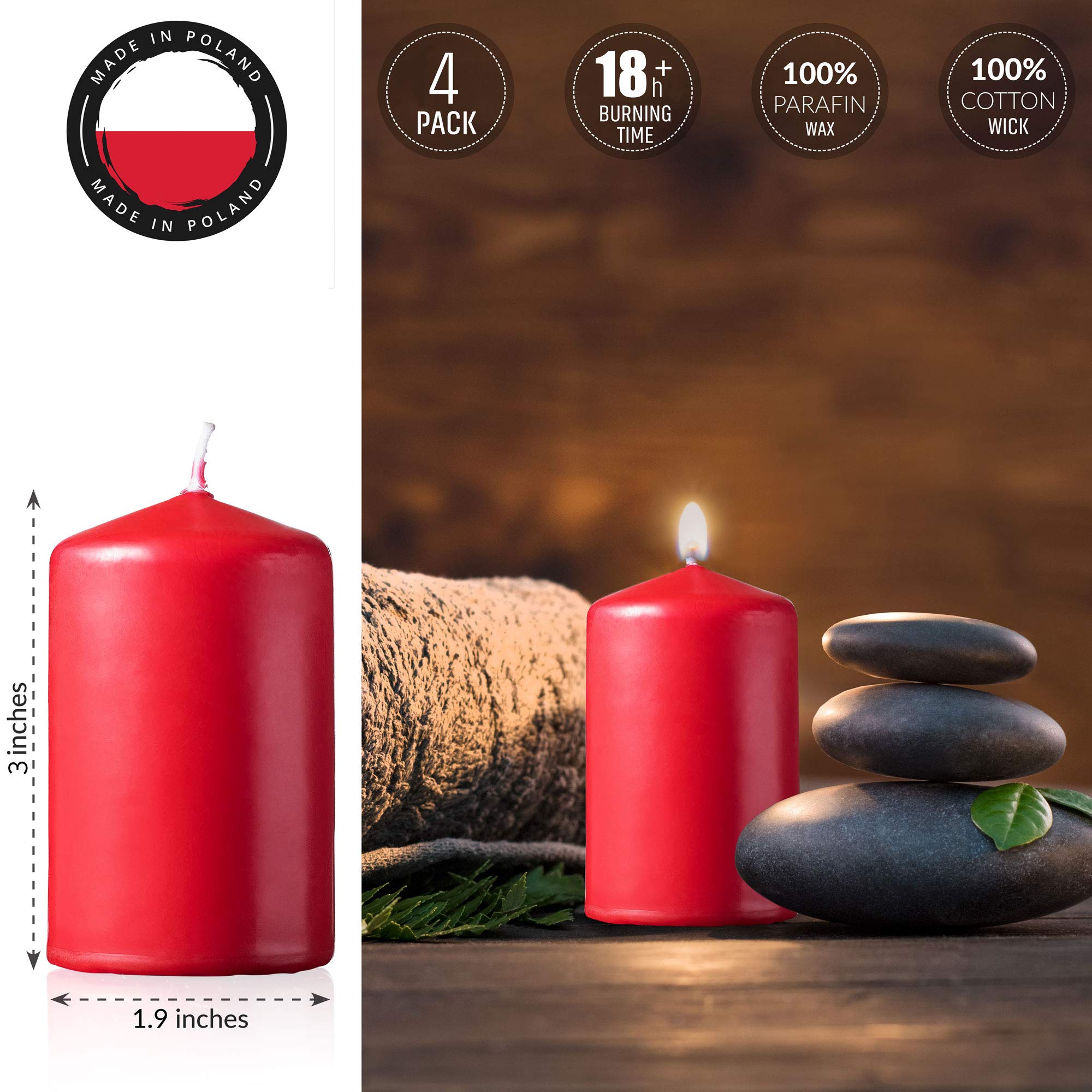 SPAAS 4-Pack Red Pillar Candles (2x3 Inch) - Unscented Decorative Candles for Lanterns, Home Décor, Wedding Centerpieces, Fireplace & Kitchen Decorations | Perfect for Romantic Dinners, Holiday Decor, Table Settings & Cozy Ambiance