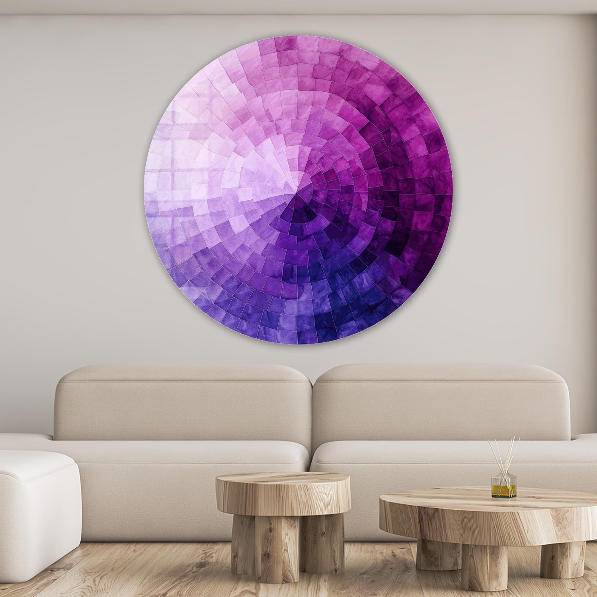 Violet Vortex Rounded Glass Wall Art - Modern Abstract Decor for Living Room, Bedroom & Office - Perfect for Home & Office Decor