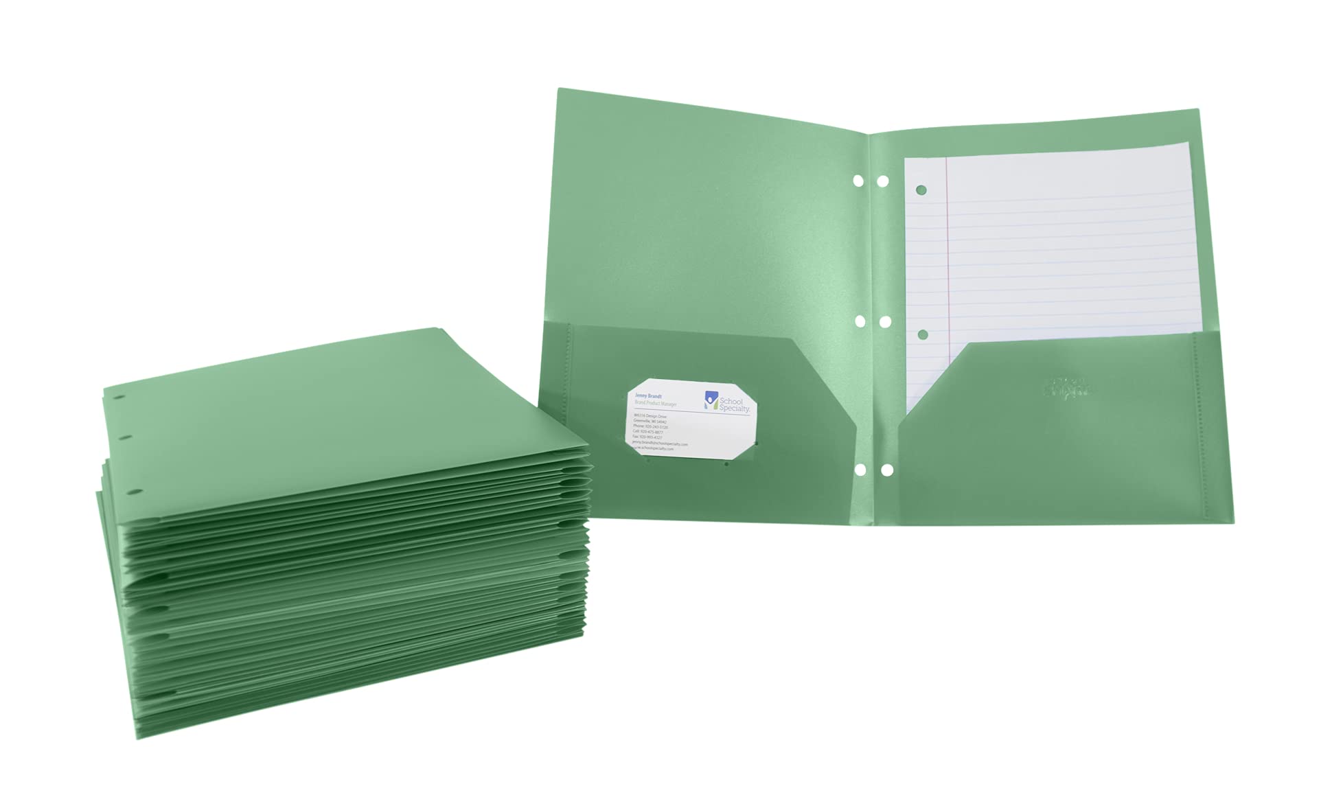 School Smart 2-Pocket Poly Folder with 3-Hole Punch - Green (Pack of 25) - Perfect for Classroom Organization, Homework & Document Storage