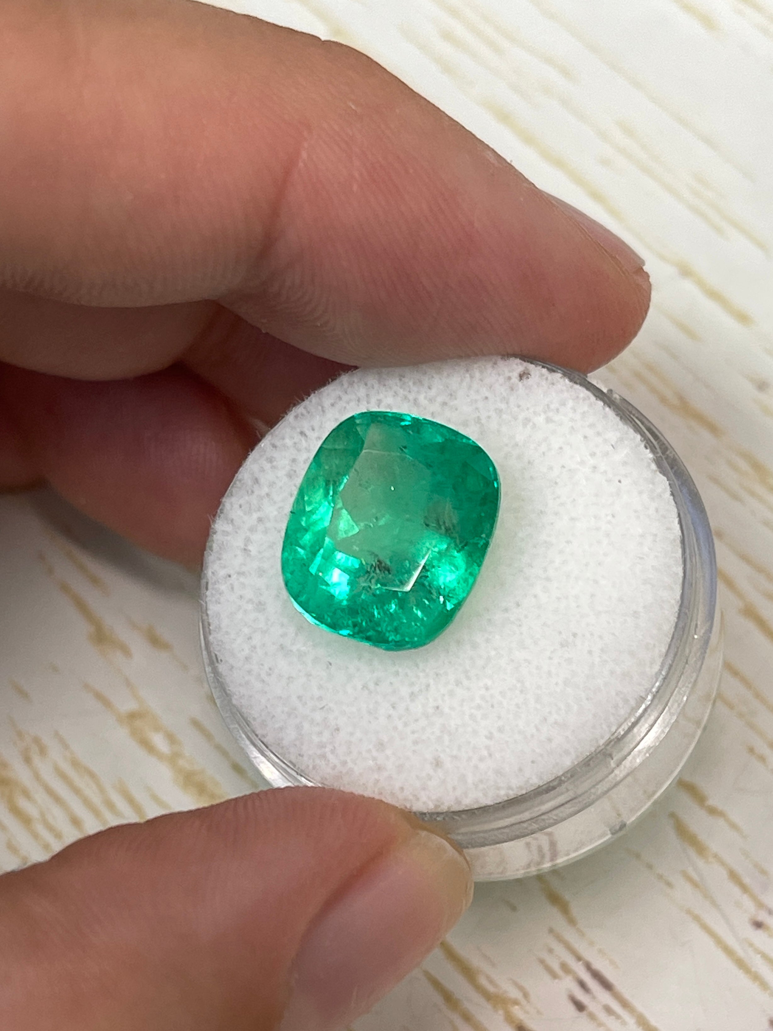 8.04 Carat 13x11mm Yellowish Green Natural Loose Colombian Emerald Cushion Cut Gemstone for Jewelry Making & Engagement Rings