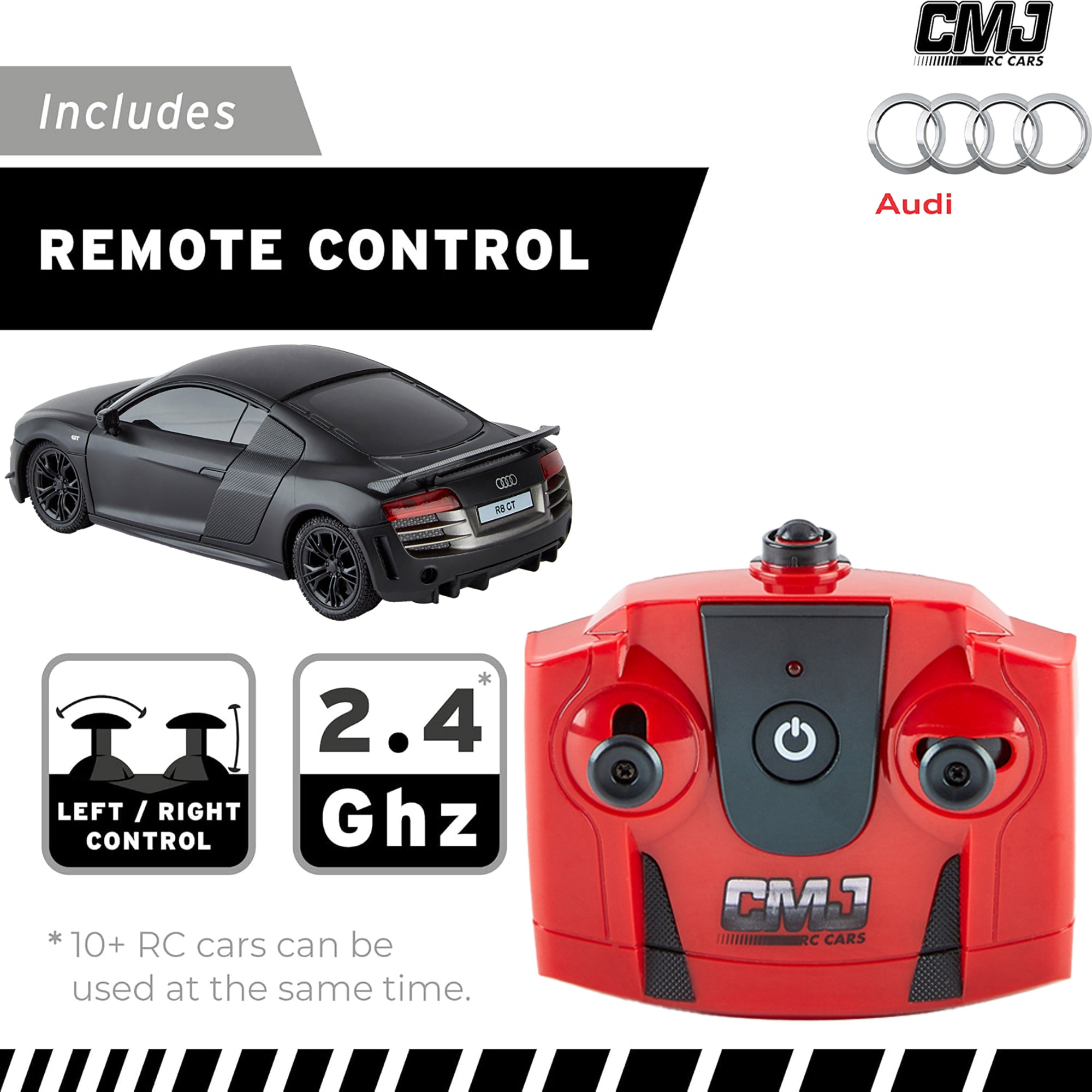 Audi R8 GT 1:24 Scale Remote Control Car - 2.4GHz High-Speed RC Racing Car with LED Headlights (Black) - Perfect for Indoor/Outdoor Racing and Gift for Kids & Adults