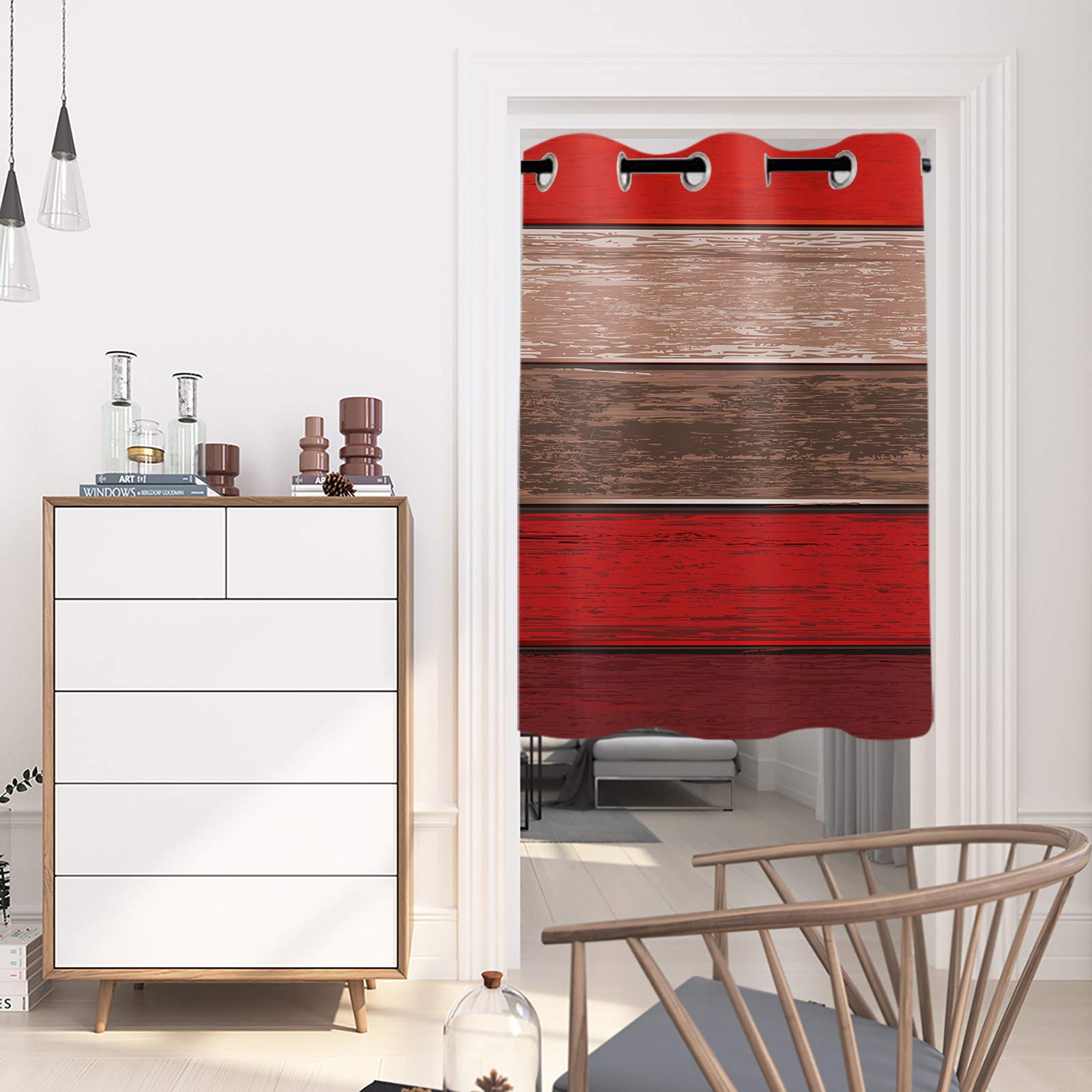 Libaoge Thermal Blackout Curtains 90 Inch Long - Room Darkening Window Drapes, Grommet Top Patio Door Panels in Rustic Barn Wood Red Brown for Sliding Glass Doors - Perfect for Bedroom, Living Room & Home Theater Light Control