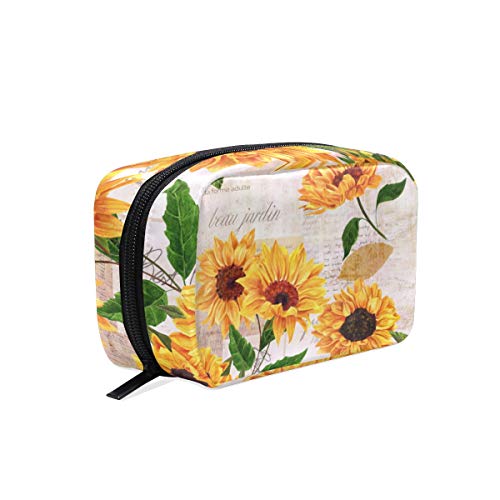 Qilmy Sunflower Cosmetic Bag - Waterproof Mini Makeup Pouch with Zipper for Travel, Gym & Daily Use - Portable Toiletry Organizer for Women & Men