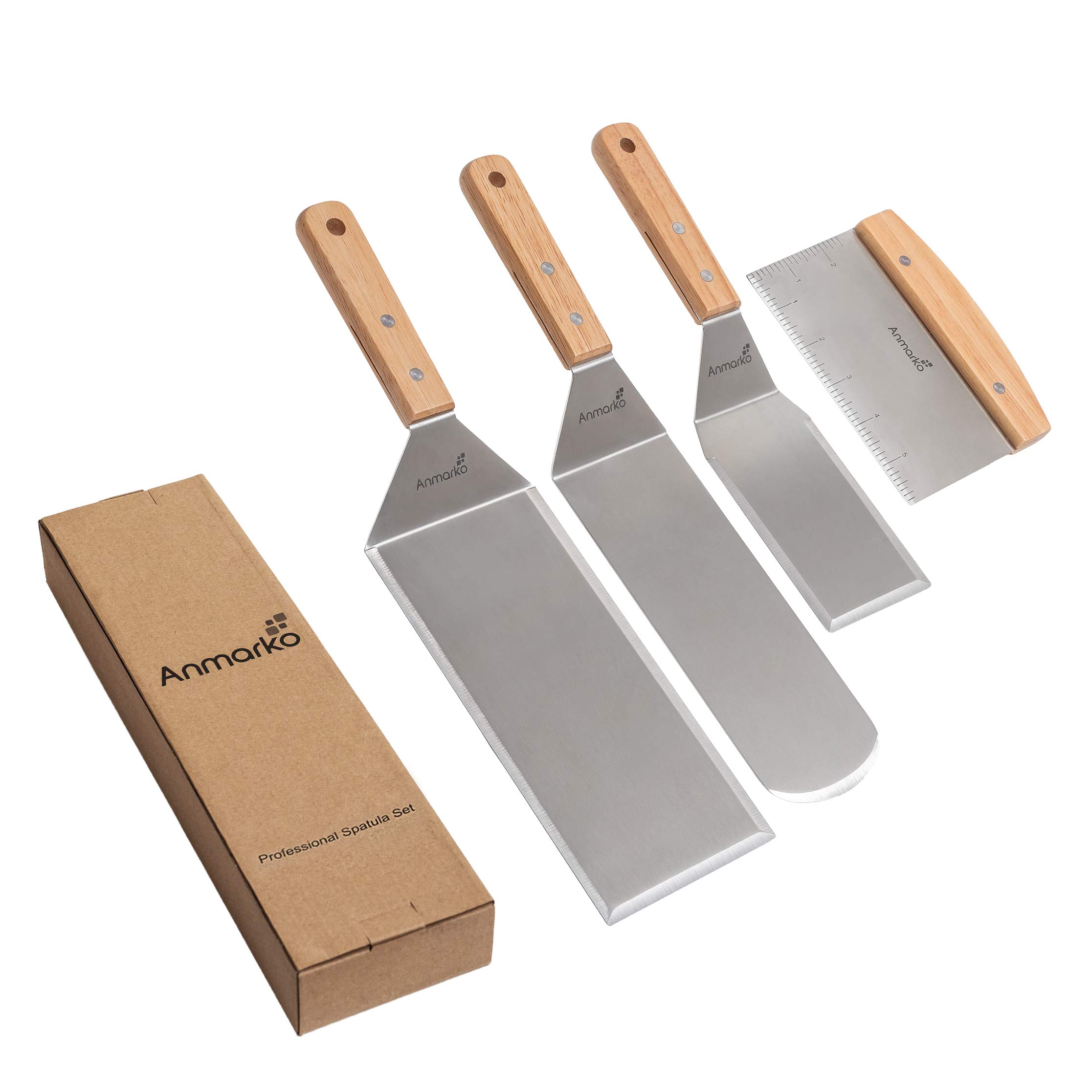 Premium Stainless Steel Spatula Set - 3-Piece Teppanyaki & BBQ Spatulas with Griddle Scraper - Professional Pancake Flipper, Hamburger Turner for Cast Iron, Flat Top Grill - Perfect for Outdoor Cooking, Camping & Home Kitchen Use