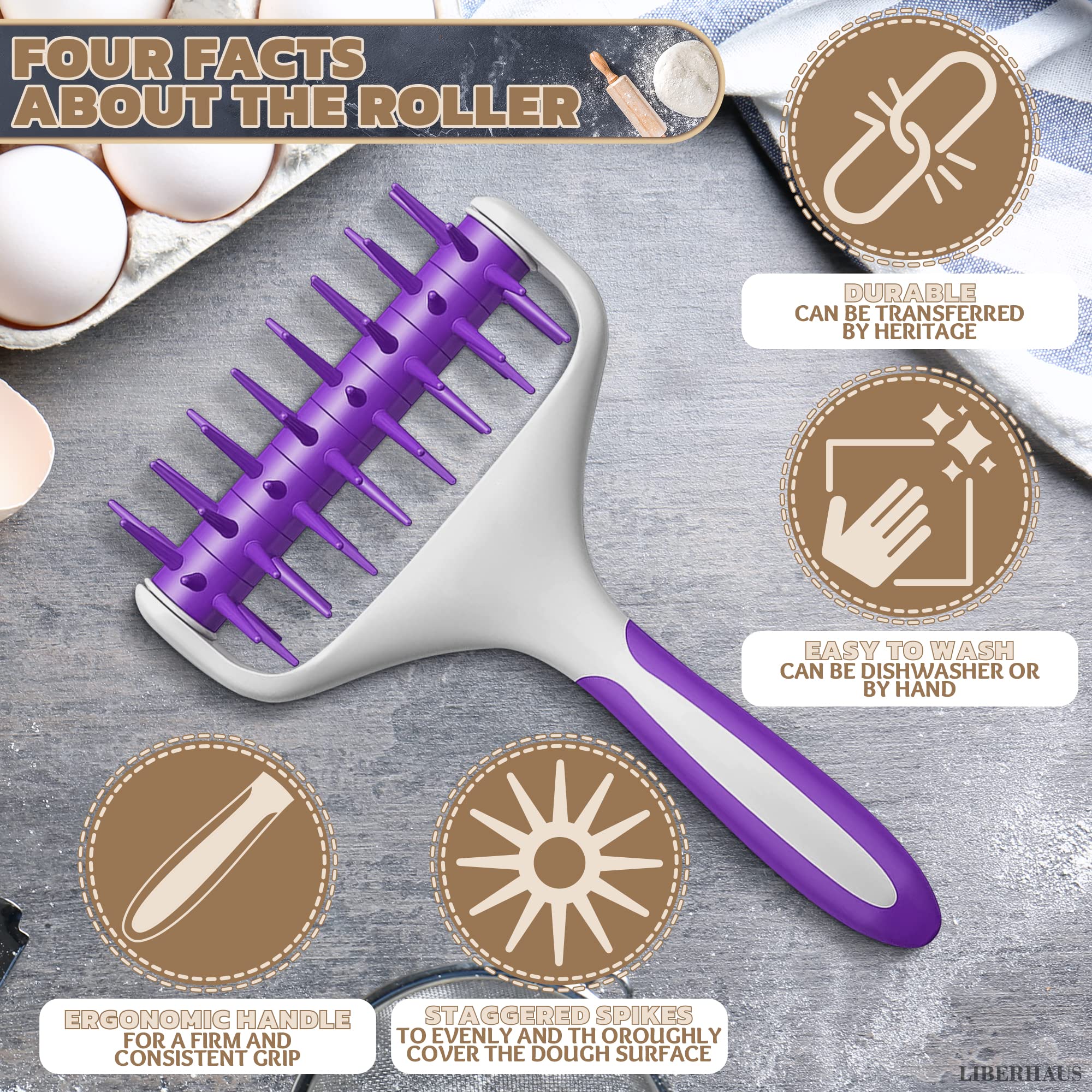 Premium Silicone Pizza Dough Roller & Docker - Professional Pizza Crust & Pastry Dough Tool with Hole Puncher for Perfect Baking | Ideal for Homemade Pizza, Cookies, Bread, and Pastry Dough Preparation