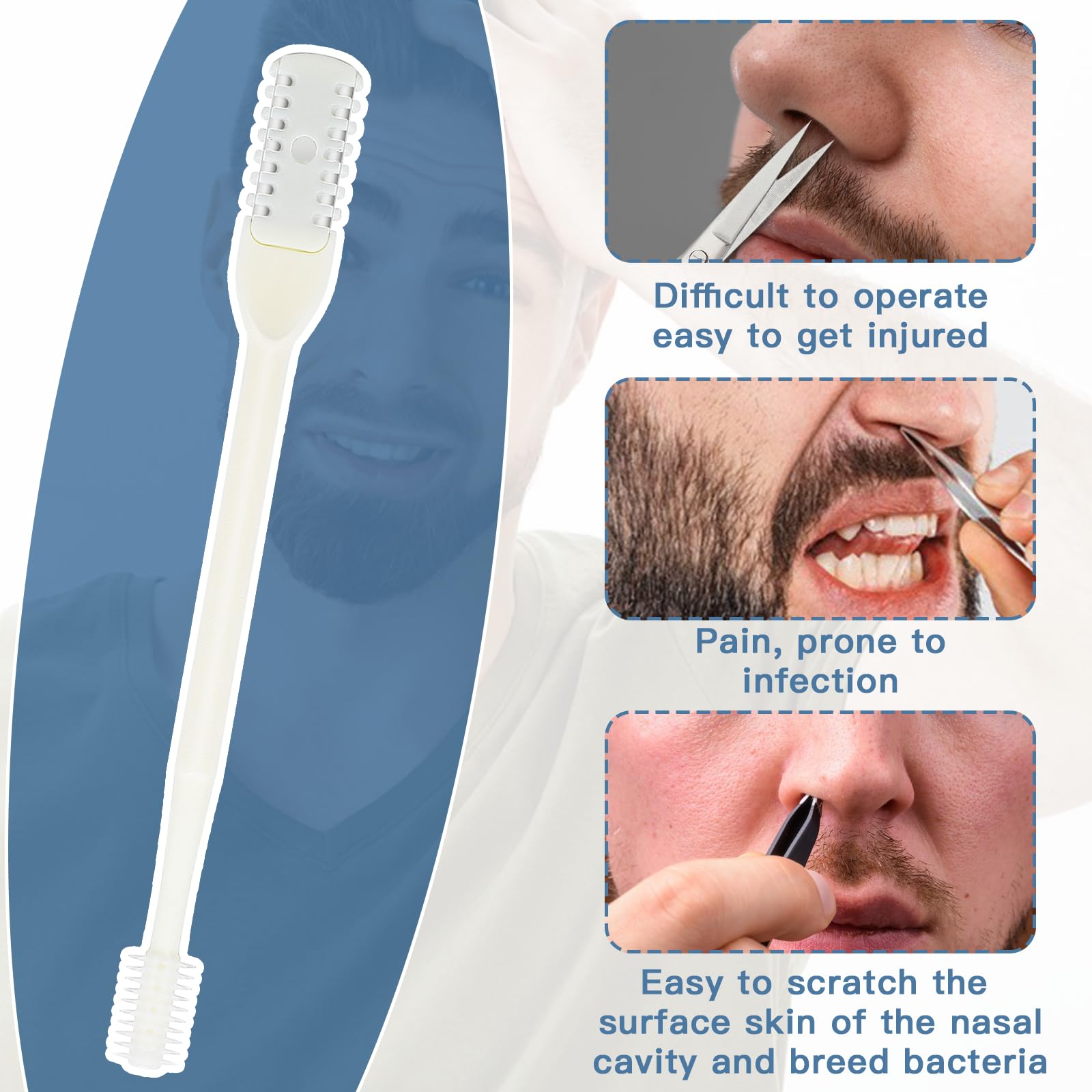 4Pcs 2-in-1 Nasal Hair Trimmer, Double Sided Nose Hair Clipper with 360° Rotation - Manual Nostril Hair Remover for Men & Women - Perfect for Travel, Grooming Kits & Personal Care
