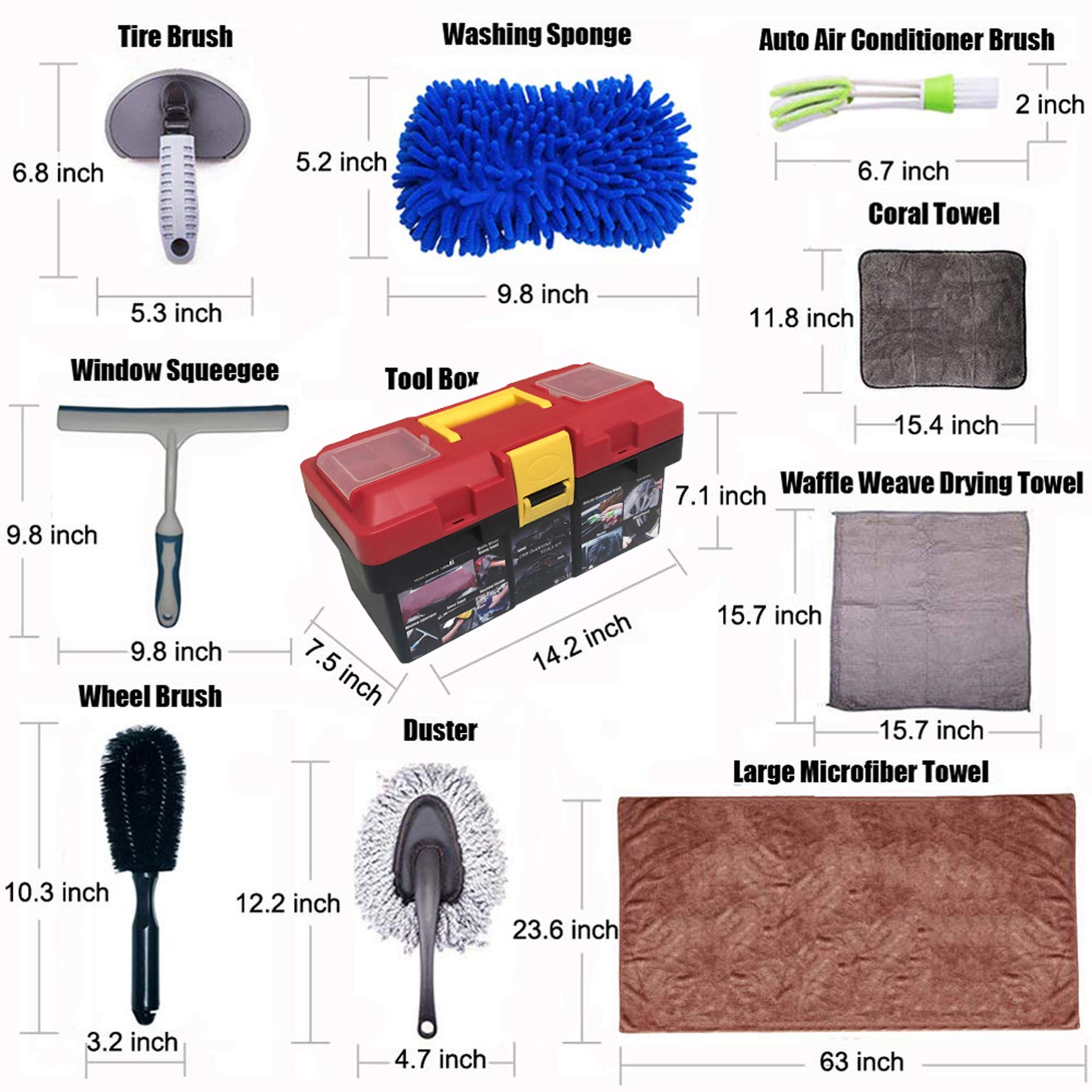 Premium Car Cleaning Kit - Microfiber Cloths, Wash Sponges, Tire Brush & Water Blade for Interior/Exterior Detailing | Perfect for Car Washing, Auto Detailing & Vehicle Maintenance