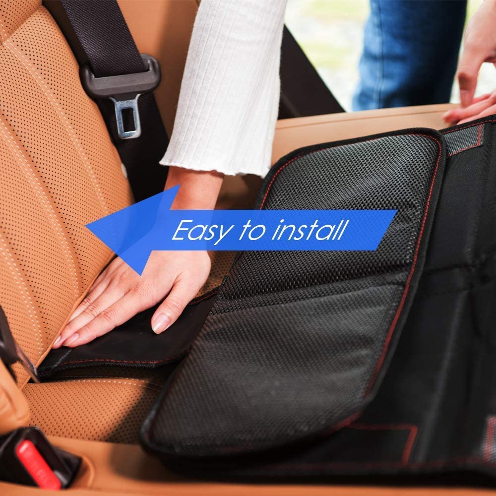 FunBliss Premium Car Seat Protector for Child Safety Seats - Thickest Padding Auto Seat Cover Mat to Protect Leather & Fabric Upholstery, PVC Leather Reinforced Corners - Perfect for Baby Car Seats, Strollers & Travel Accessories