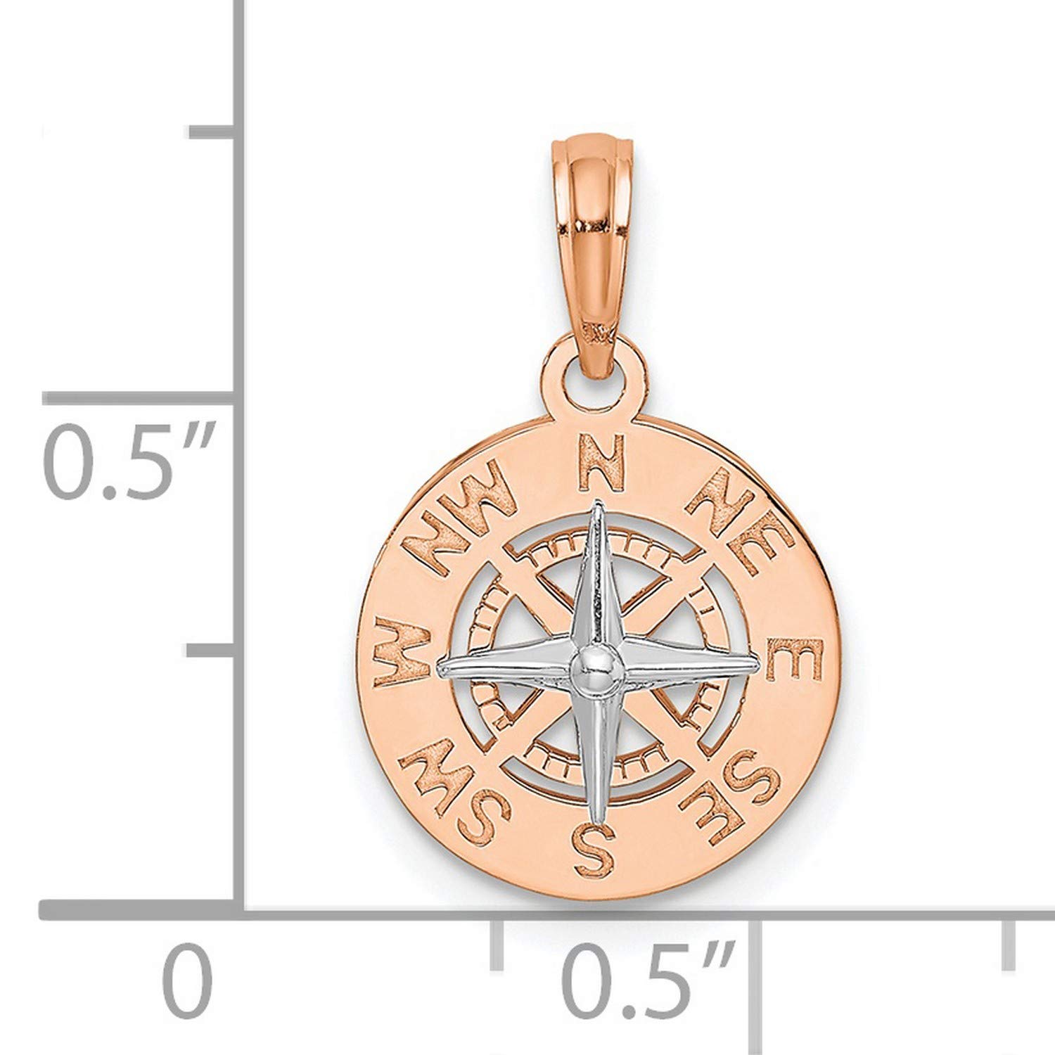 14K Rose & White Gold Nautical Compass Pendant Necklace - Vintage Nautical Jewelry for Women - Perfect for Beach Vacations, Sailing & Travel Gifts