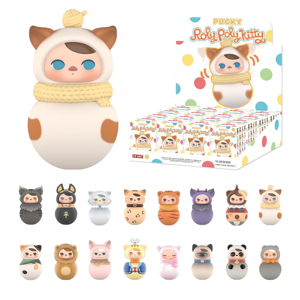 POP MART PUCKY Roly-Poly Kitty Series Anime Action Figures - Complete Set of 12 Collectible Artificial Toys for Display & Gift Giving | Perfect for Anime Fans, Office Desk Decor & Kawaii Collections