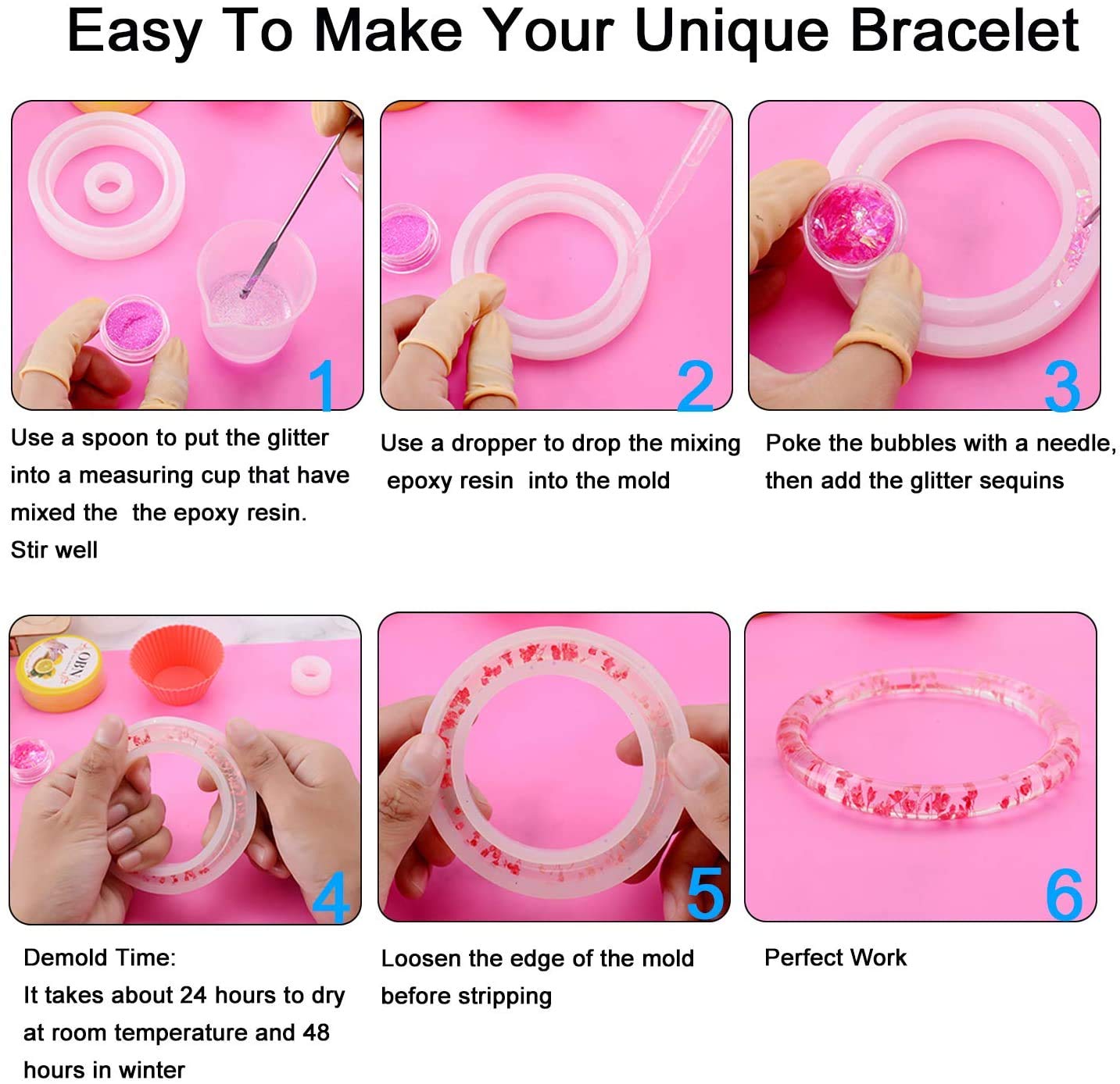 6-Piece Large Resin Casting Molds Set - Bracelet & Bangle Jewelry Making Kit with Open Cuff C Font Design - Perfect for DIY Handmade Jewelry, Craft Projects & Gift Making