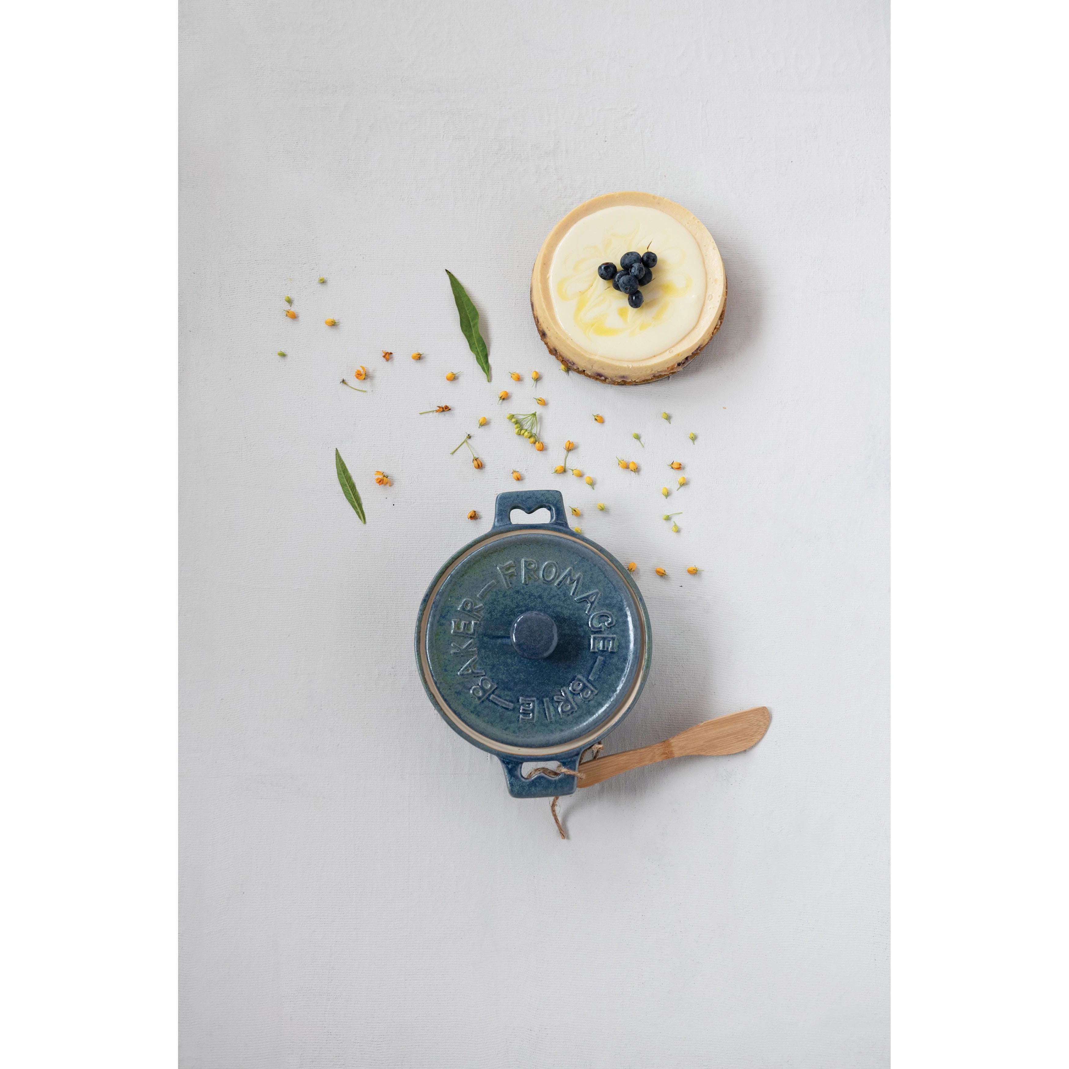 Blue Glazed Ceramic Brie Baker for Oven - Perfect for Baking, Serving & Entertaining with Cheese, Dips & Small Dishes