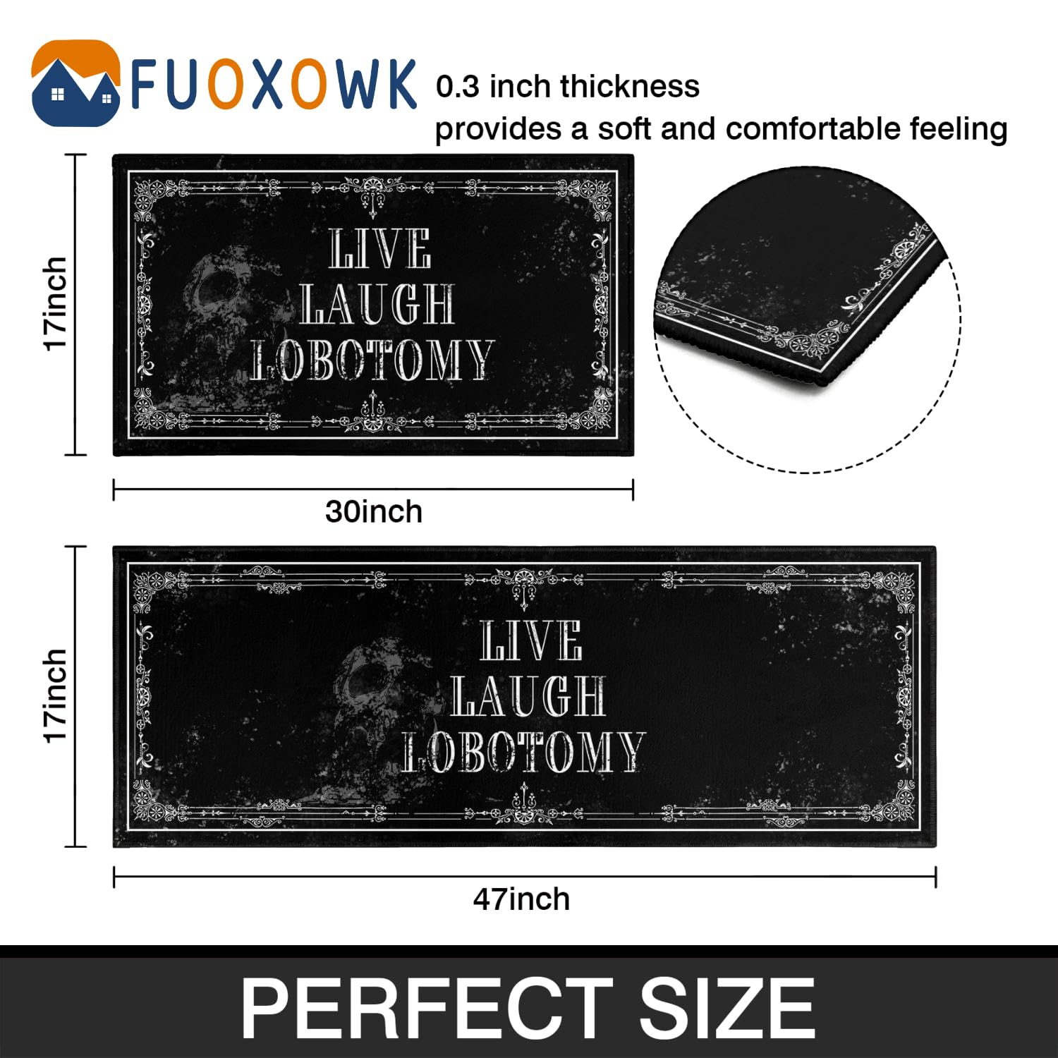 Goth Kitchen Mat Set of 2 - Non-Slip Halloween Kitchen Rugs with Skull & Witch Design - Black Gothic Decor for Home - Perfect for Halloween Parties, Spooky Kitchen Decor & Gothic Home Accessories