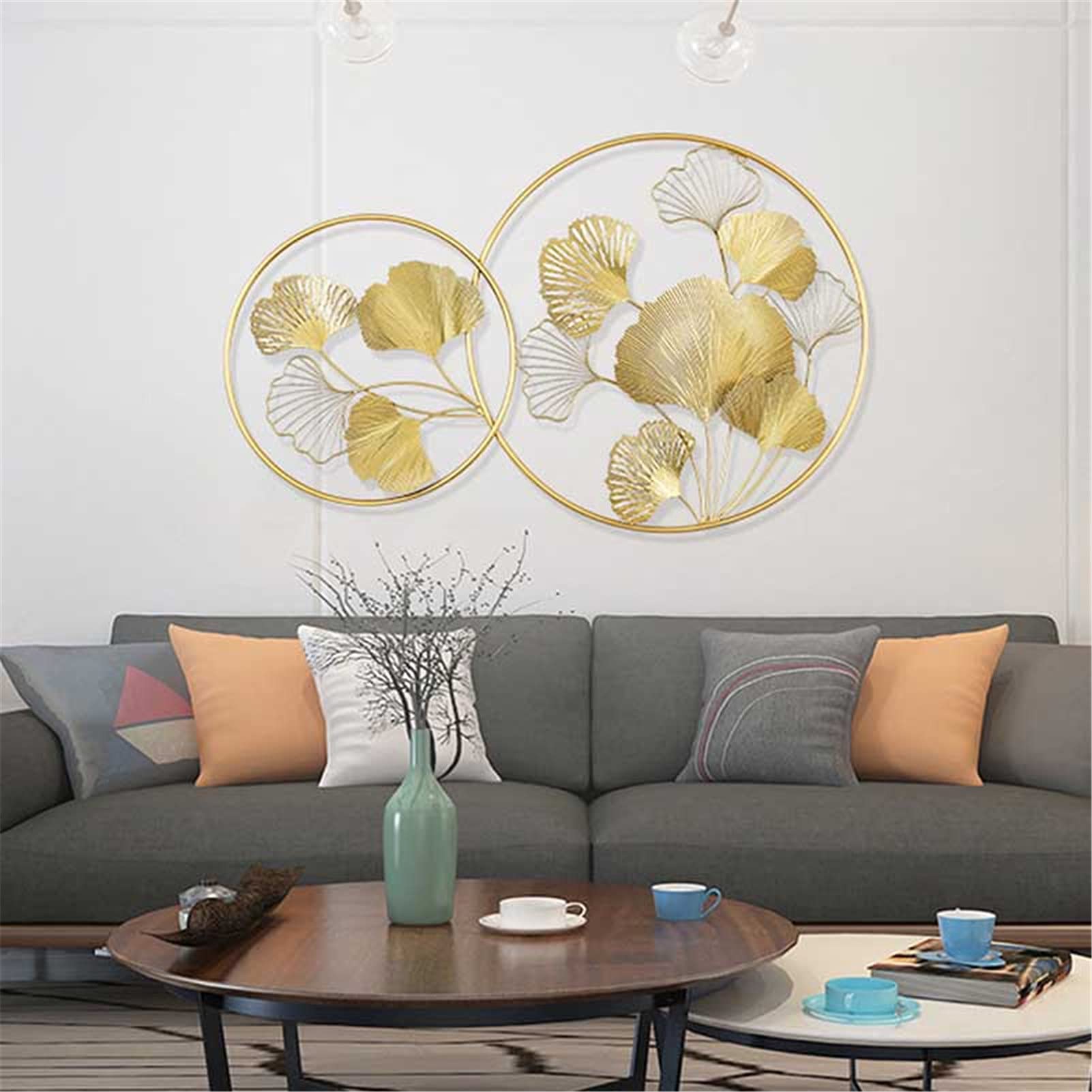 Golden Ginkgo Leaf Metal Wall Art - 62x100cm Elegant Gold Leaves Wall Decor for Living Room, Bedroom, Hotel & Cafe - Perfect for Christmas Home Decoration & Seasonal Interior Design