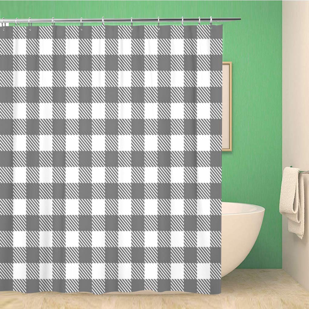 Waterproof Checkered Picnic Bathroom Shower Curtain Set - 60x72 Inches Black Country Style Polyester Fabric with Hooks - Perfect for Bathrooms, Dorms, and RV Showers