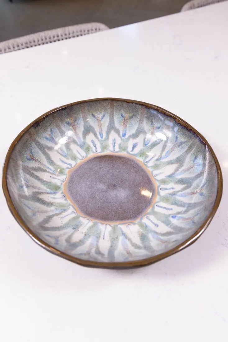 XL Dark Brown Stoneware Peacock Serving Bowl - Large Decorative Bowl for Entertaining, Dining, and Kitchen Decor (Big Bowl Series) | Perfect for Salads, Pasta, Fruit, and Party Serving