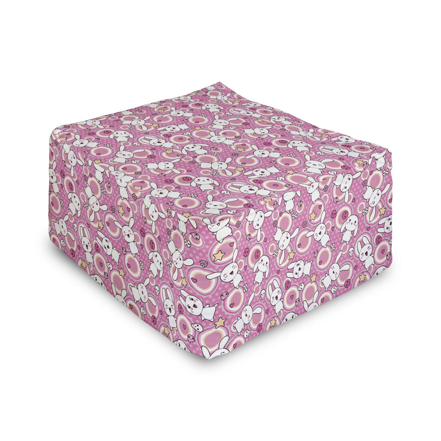 Ambesonne Anime Rabbit Pouf - Kawaii Bunny Illustration Foot Stool for Living Room & Office | 25