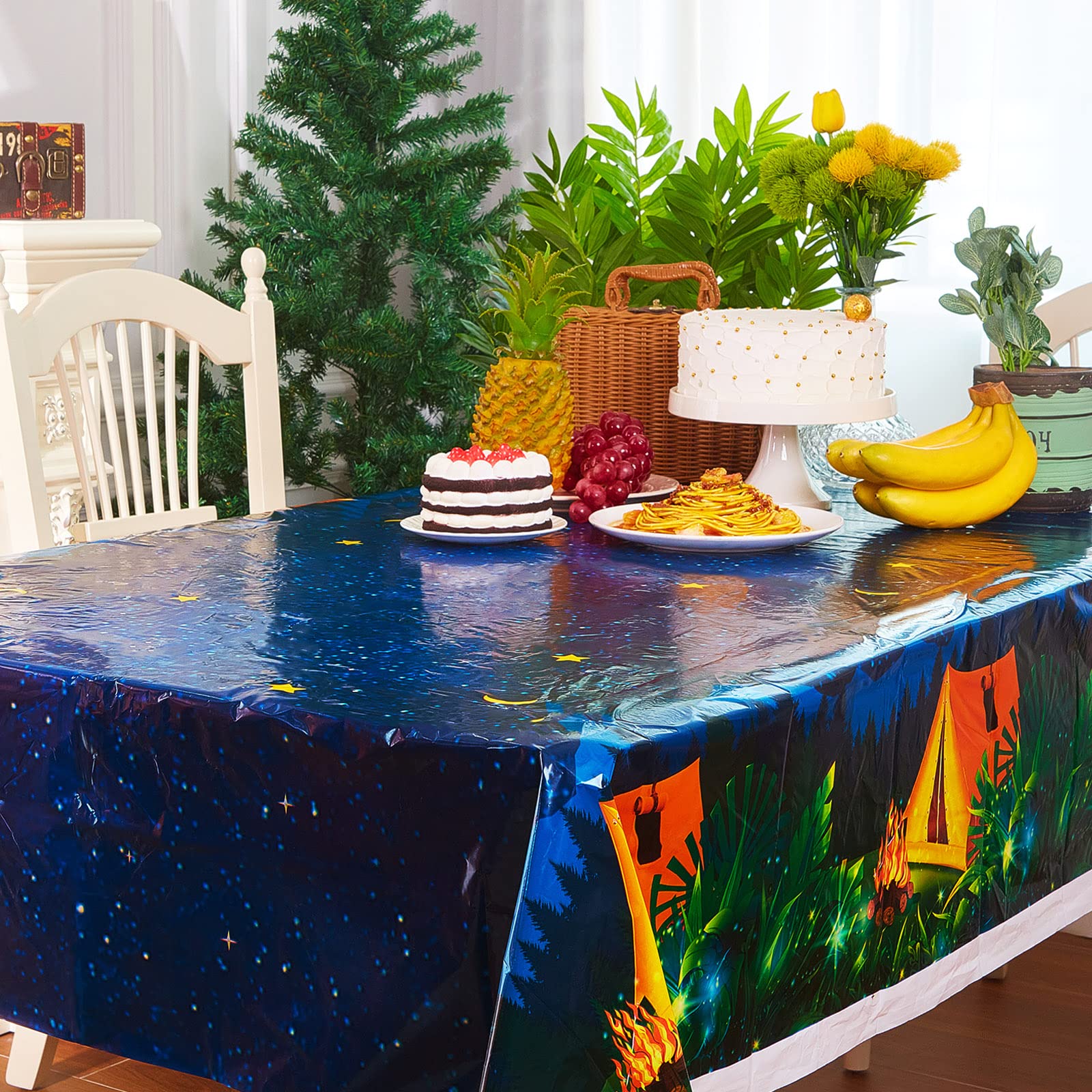 3-Piece Waterproof Plastic Camping Tablecloth Set - Rectangular Fireproof Table Cover for Camping, Picnic, Birthday Party & Outdoor Adventures - Perfect for BBQ, Hiking & Family Gatherings