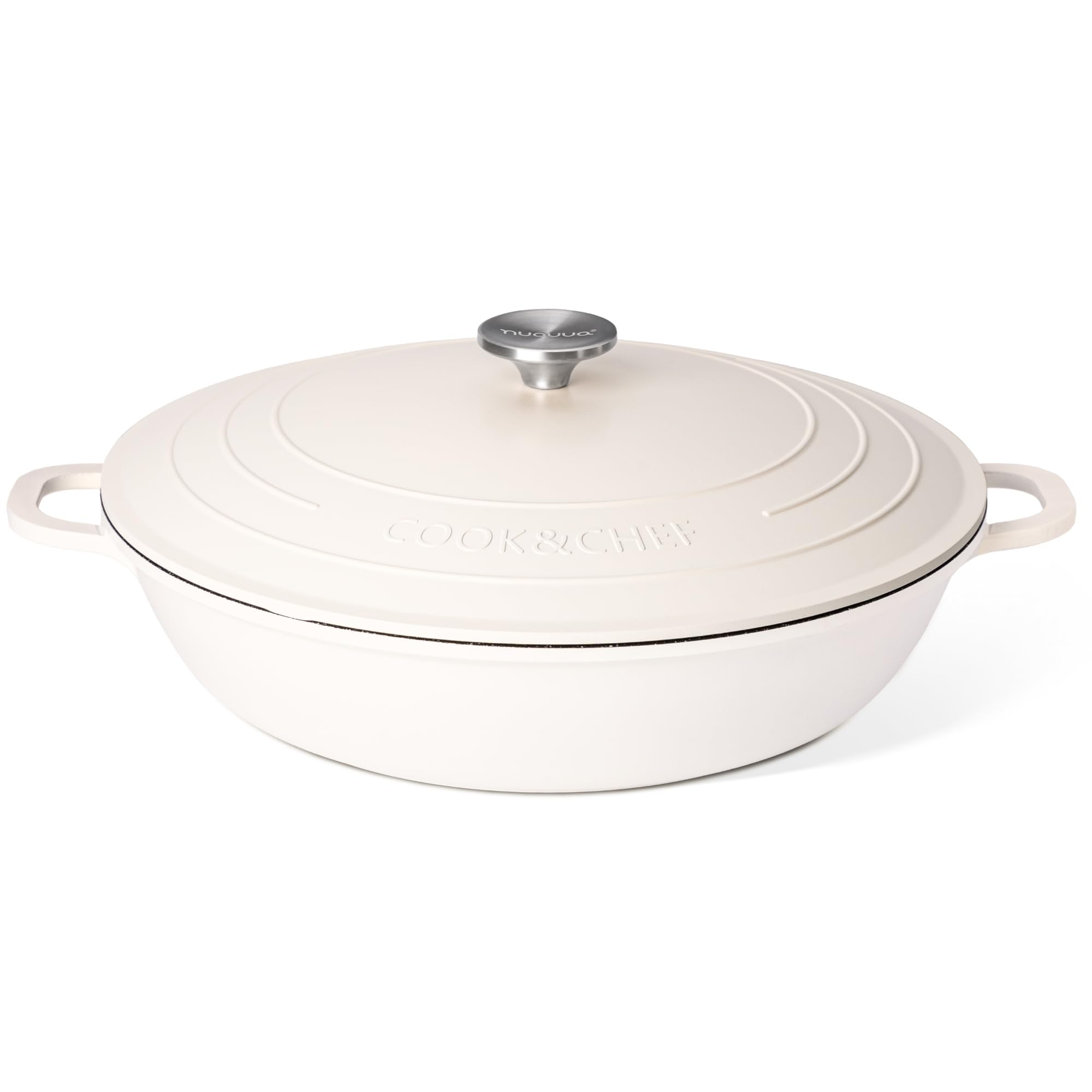 Nuovva 5.5-Quart Dutch Oven with Lid - Nonstick Cast Aluminum Cookware for Sourdough Bread Baking, Oven Safe Stock Pot (12 Inch, Cream) - Perfect for Camping, Home Cooking & Artisan Bread Making