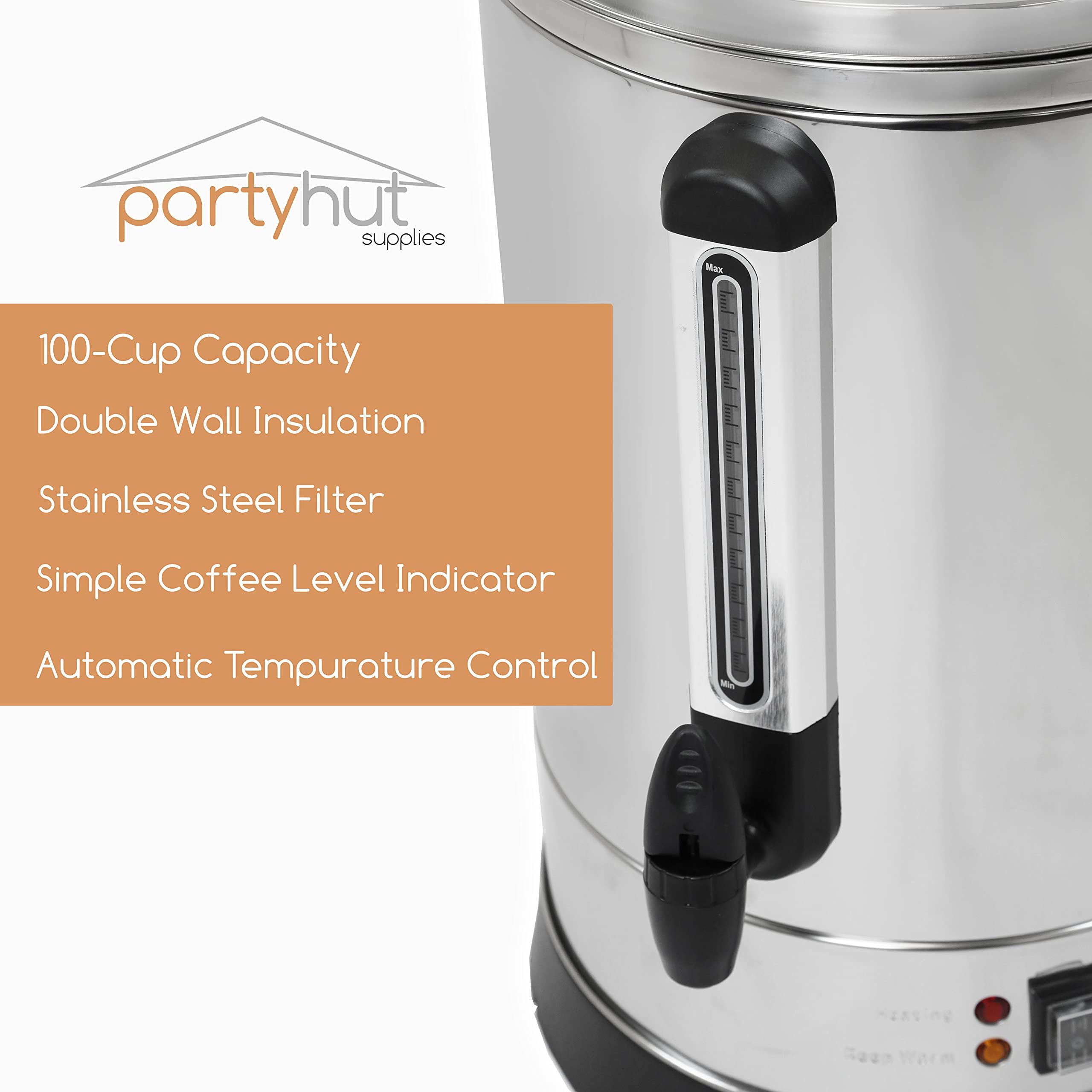 100-Cup XL Commercial Coffee Urn - Stainless Steel Brewer for Catering & Events | Large Capacity Hot Beverage Dispenser