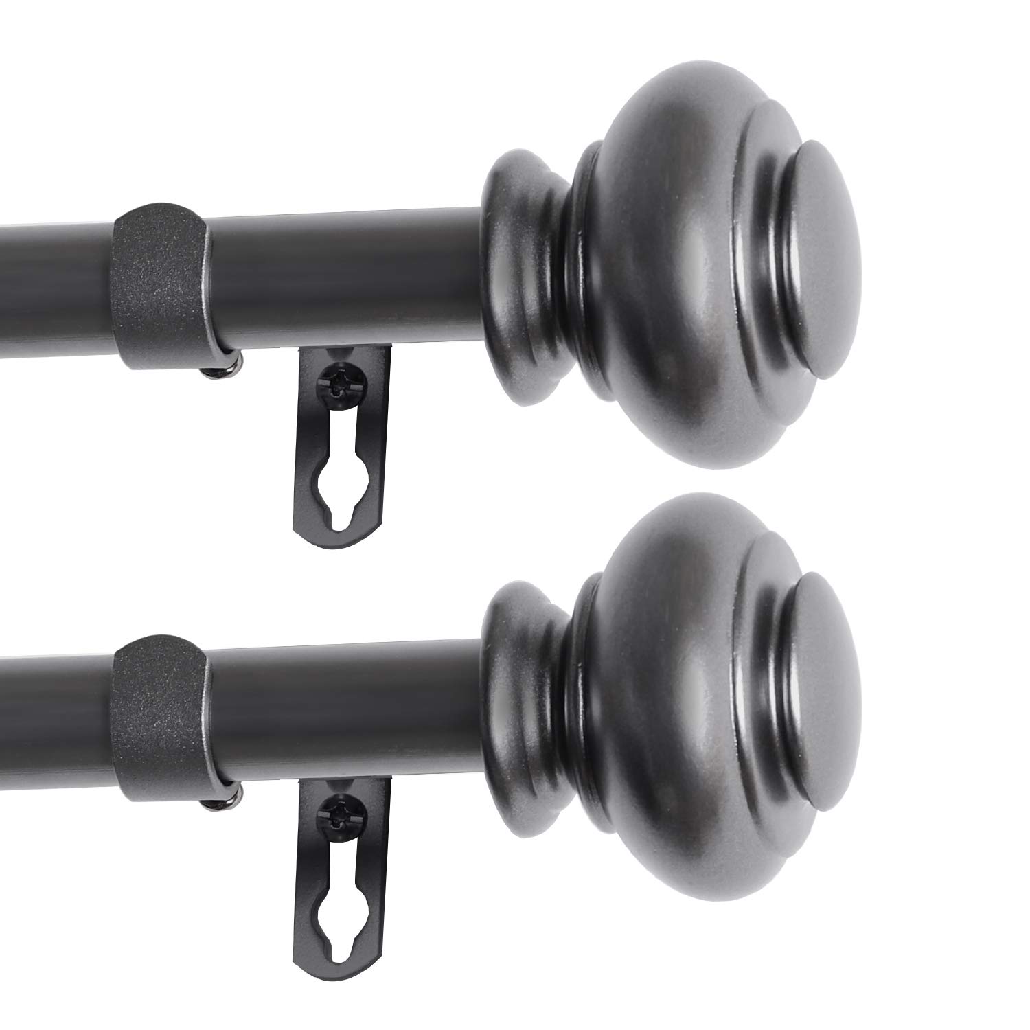 Adjustable 2-Pack Pewter Window Curtain Rods Set (48-84 Inch) - 3/4 Inch Diameter with Decorative Urn Finials for Living Room, Bedroom & Dorm | Single Rod Drapery Hardware in Classic Pewter Finish